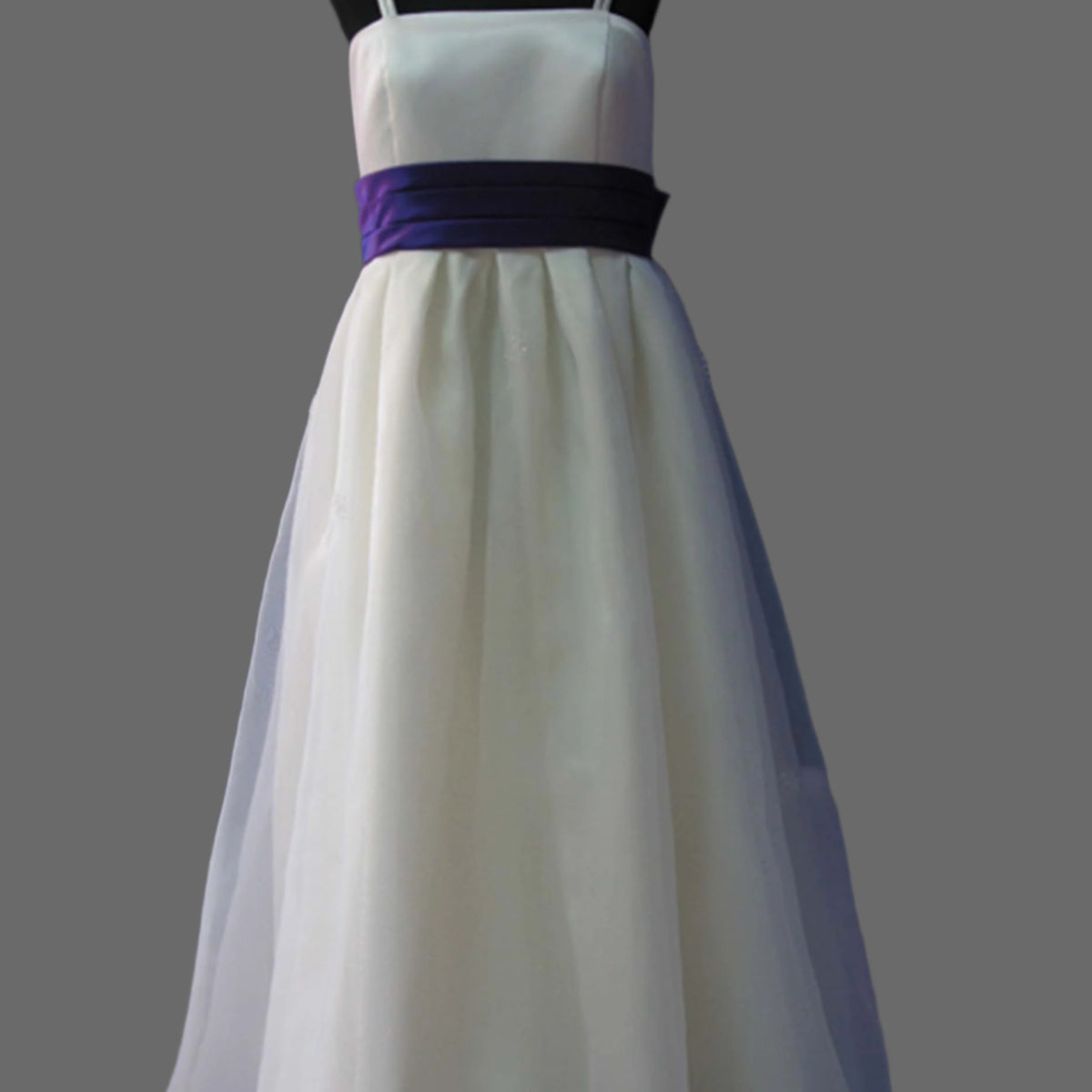 white flower girl dress with purple bow Blossom Ivory Lace Dress W/ Detachable Flower & Sash (Royal Blue / 6-12M)