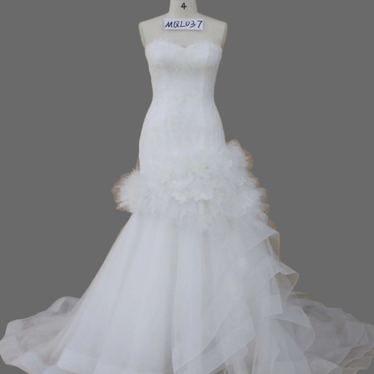 mermaid wedding dress with organza skirt F221053 Classic Sweetheart Strapless Ruched Pearl Organza Mermaid Gown with Hand Draped and Tacked Full Circle Skirting