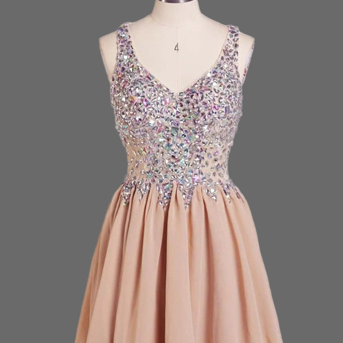 crystal-beaded cocktail dress V-Neck Color:GRAPHITE 1/23/23 reshoot Its off MSK Women's Jeweled Neck