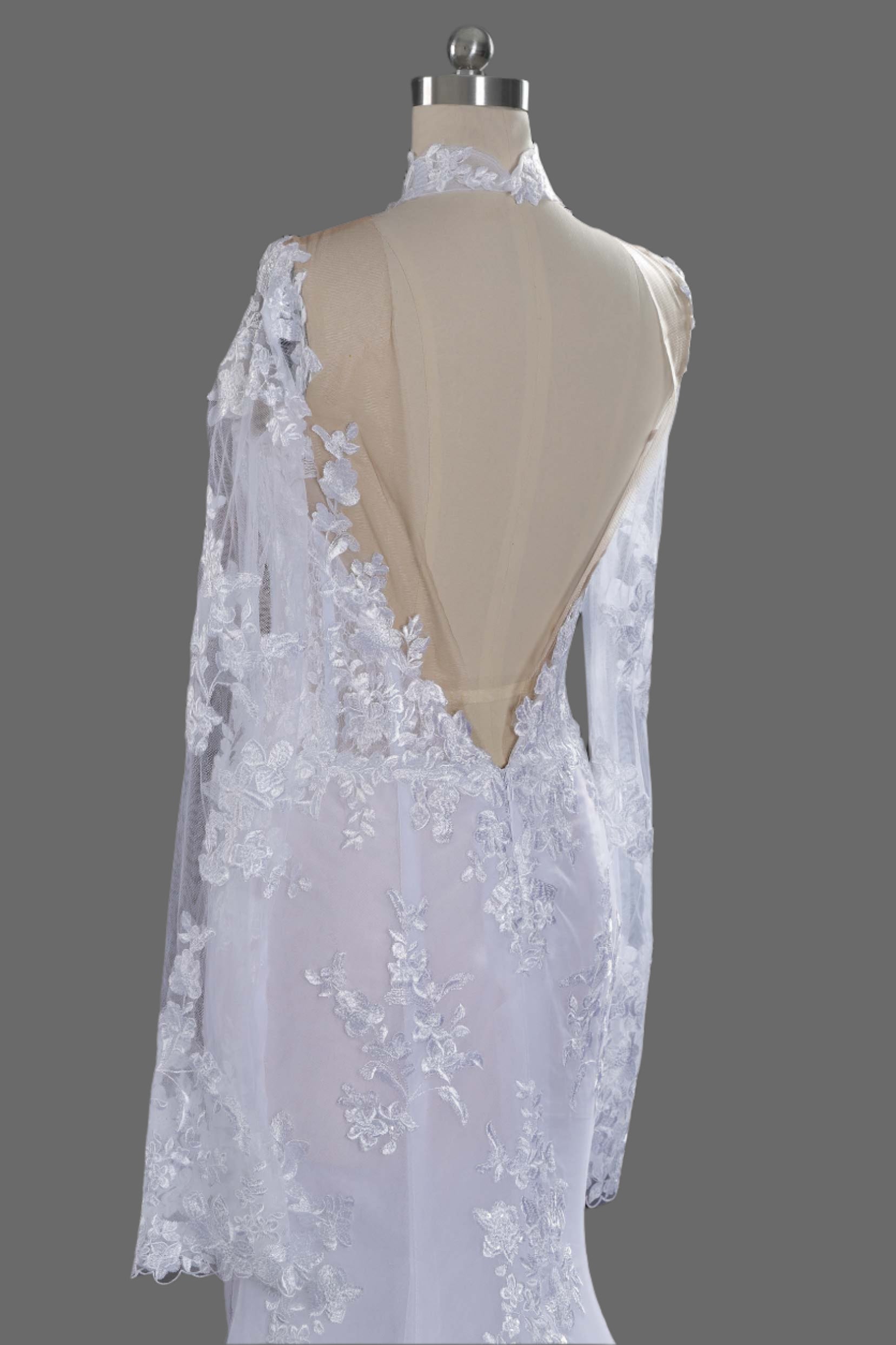 2025 New Mermaid Long Sheer Tulle Sleeves Wedding Dress | Elegant Lace Bridal Gown