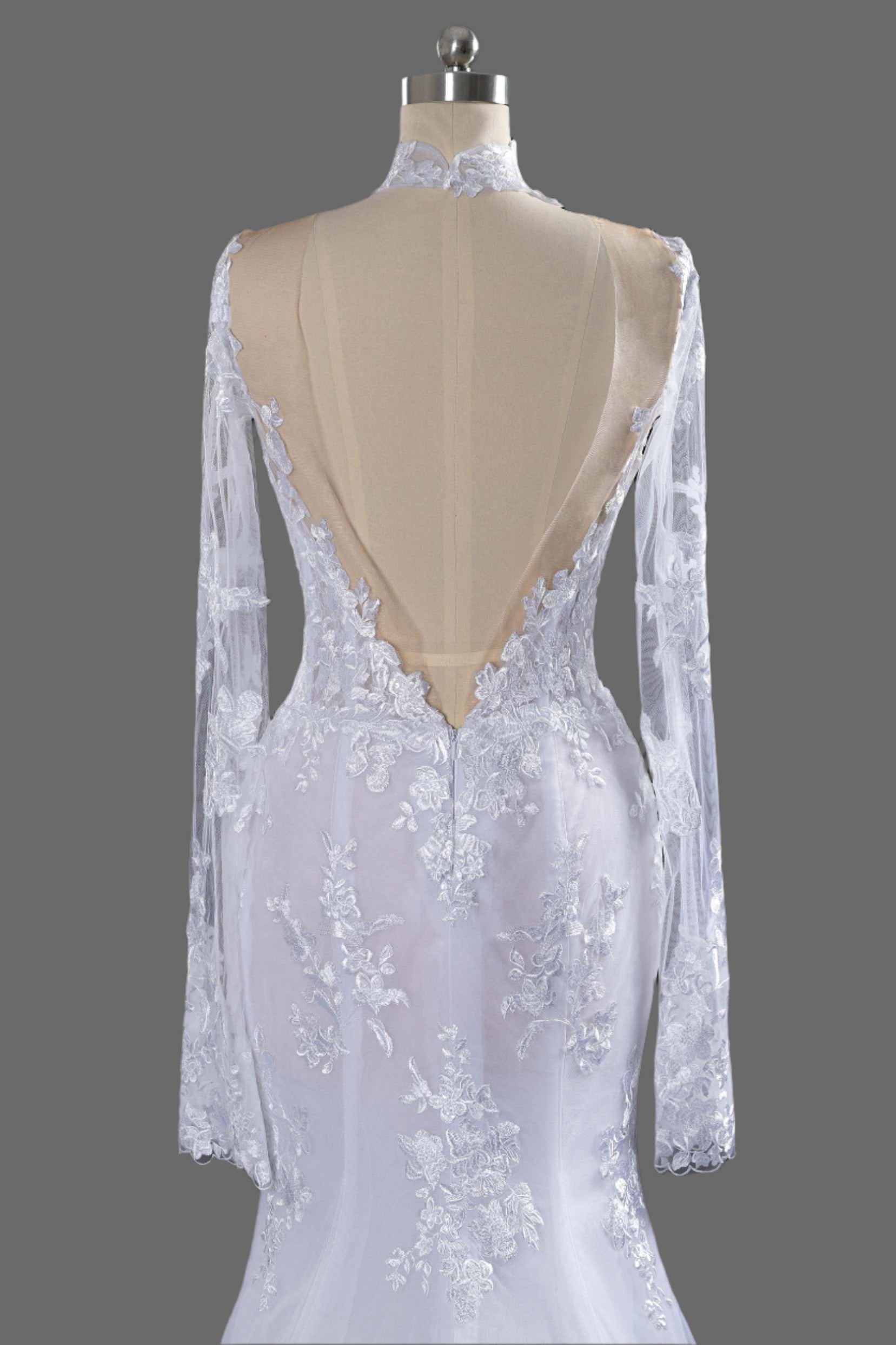 2025 New Mermaid Long Sheer Tulle Sleeves Wedding Dress | Elegant Lace Bridal Gown