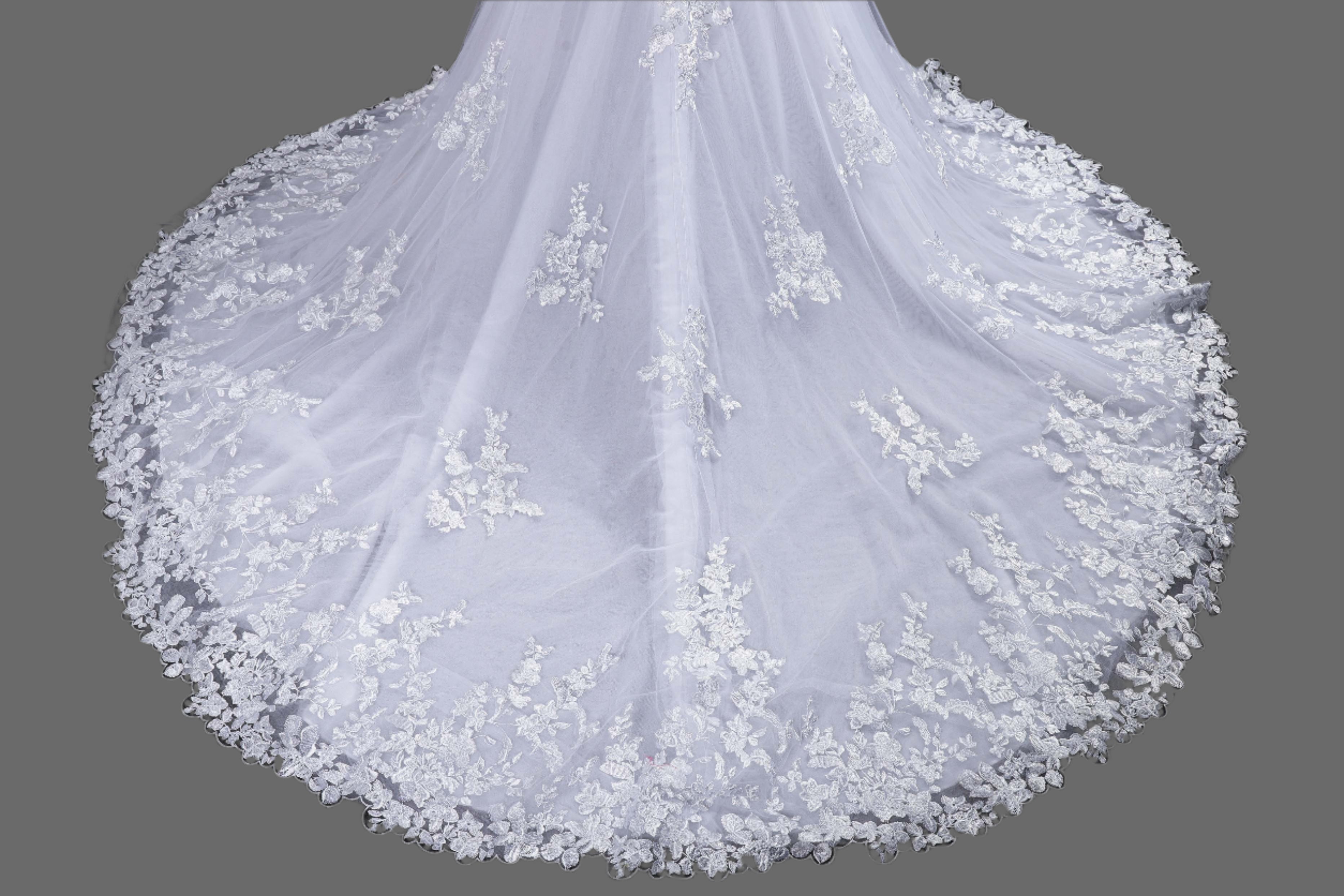 2025 New Mermaid Long Sheer Tulle Sleeves Wedding Dress | Elegant Lace Bridal Gown