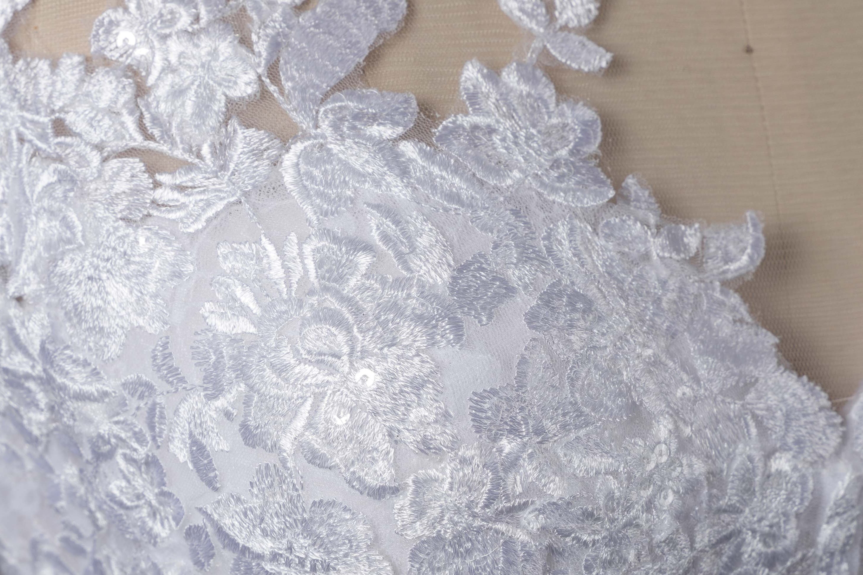 2025 New Mermaid Long Sheer Tulle Sleeves Wedding Dress | Elegant Lace Bridal Gown