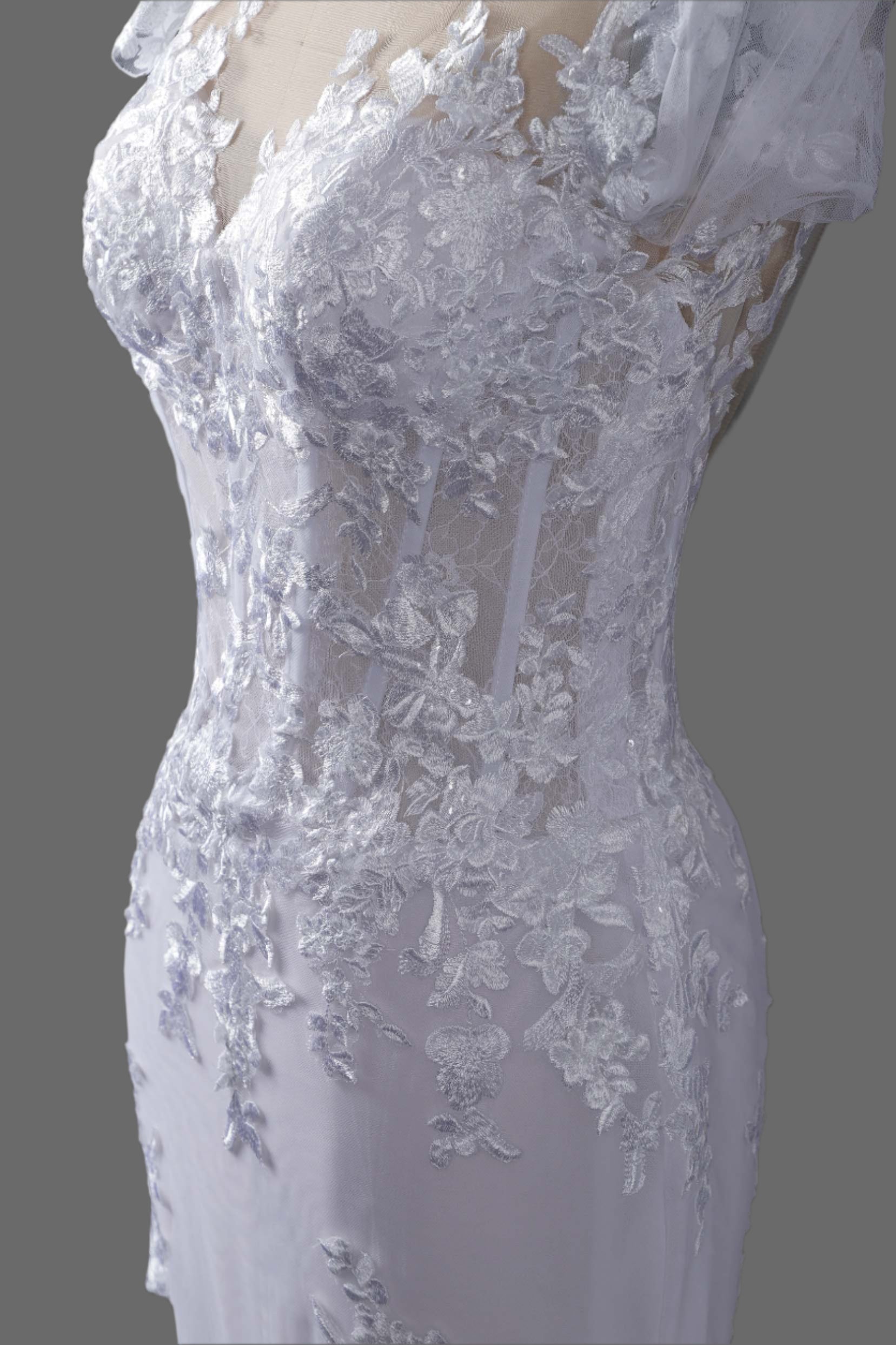 2025 New Mermaid Long Sheer Tulle Sleeves Wedding Dress | Elegant Lace Bridal Gown