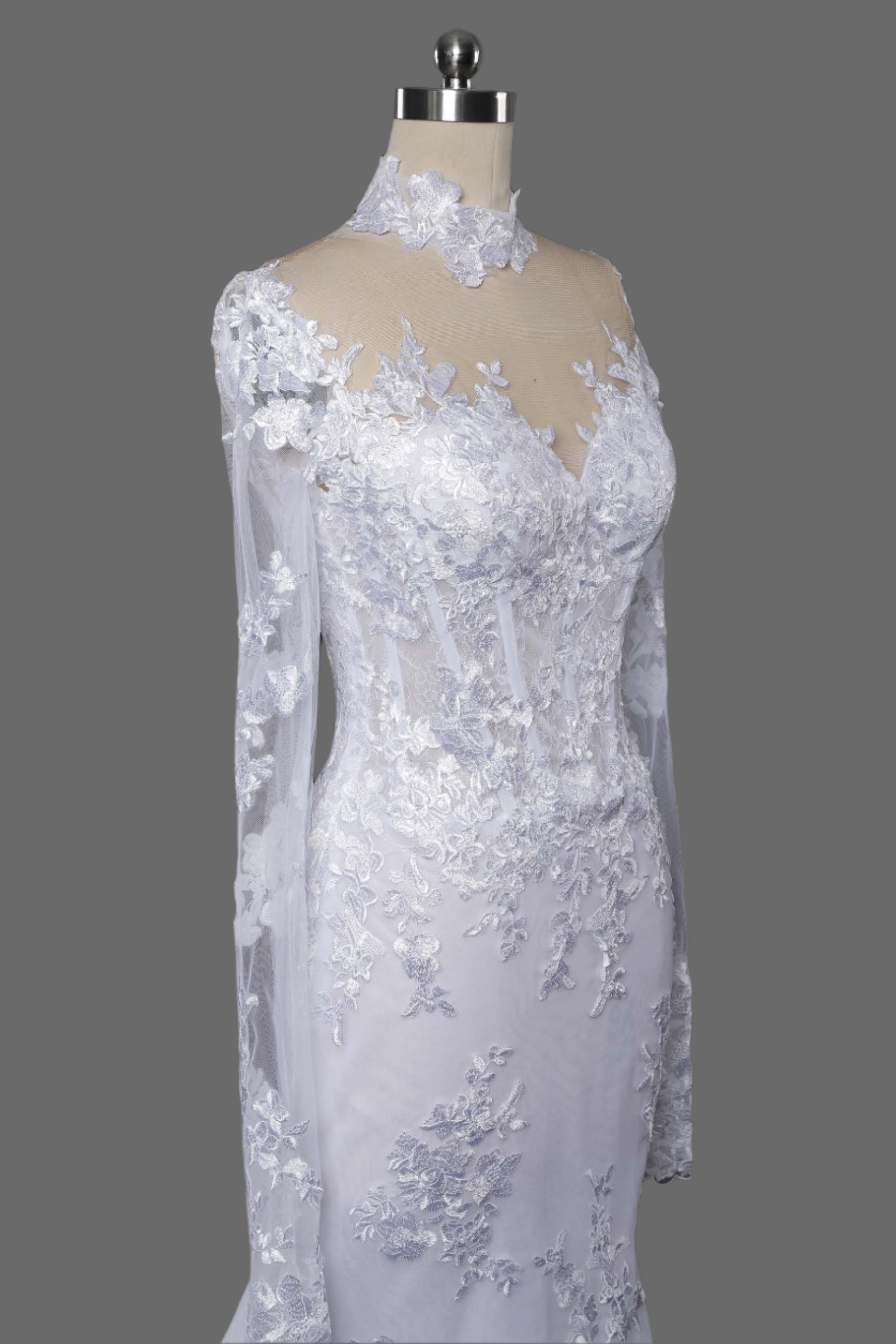 2025 New Mermaid Long Sheer Tulle Sleeves Wedding Dress | Elegant Lace Bridal Gown