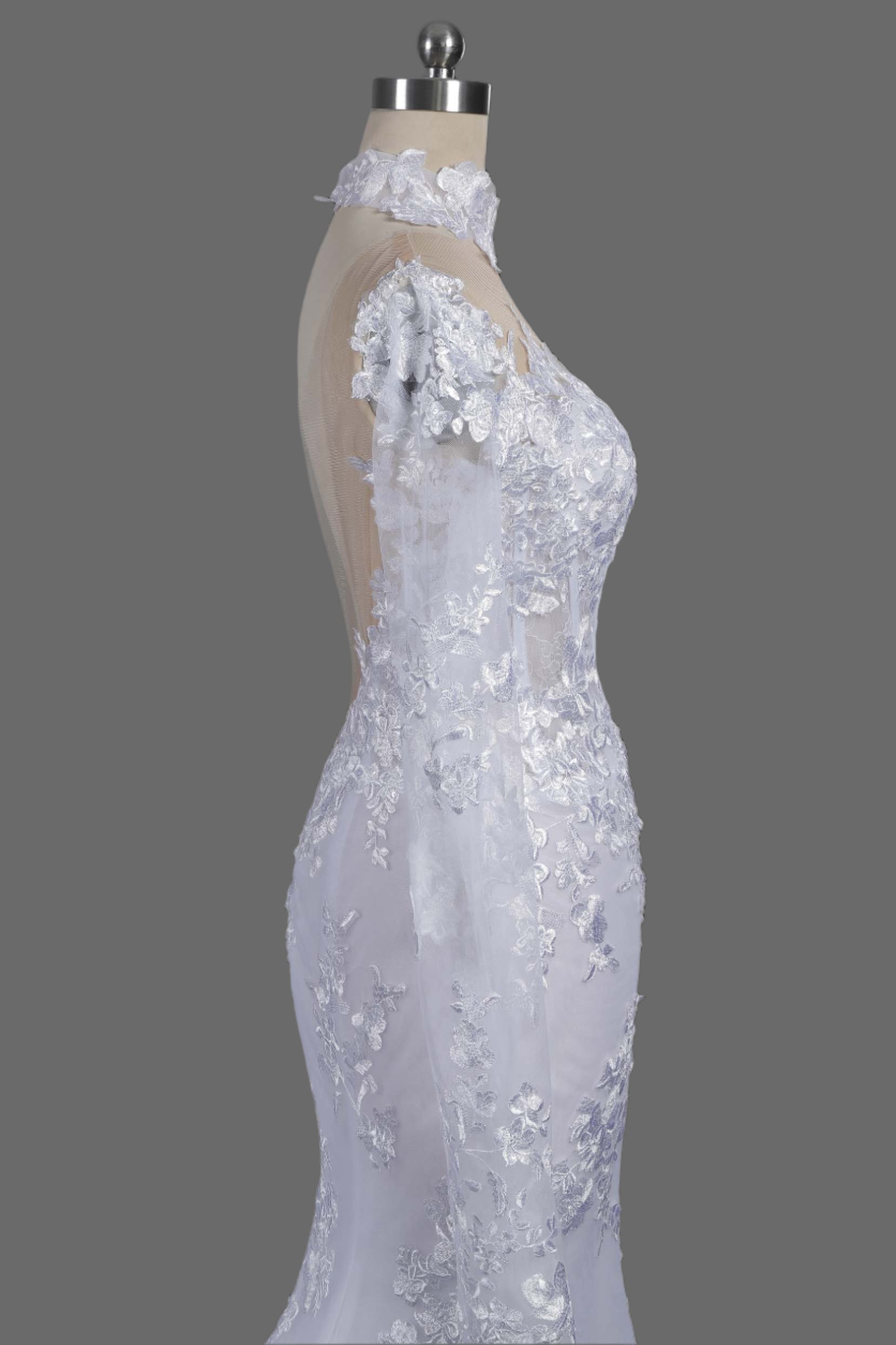 2025 New Mermaid Long Sheer Tulle Sleeves Wedding Dress | Elegant Lace Bridal Gown