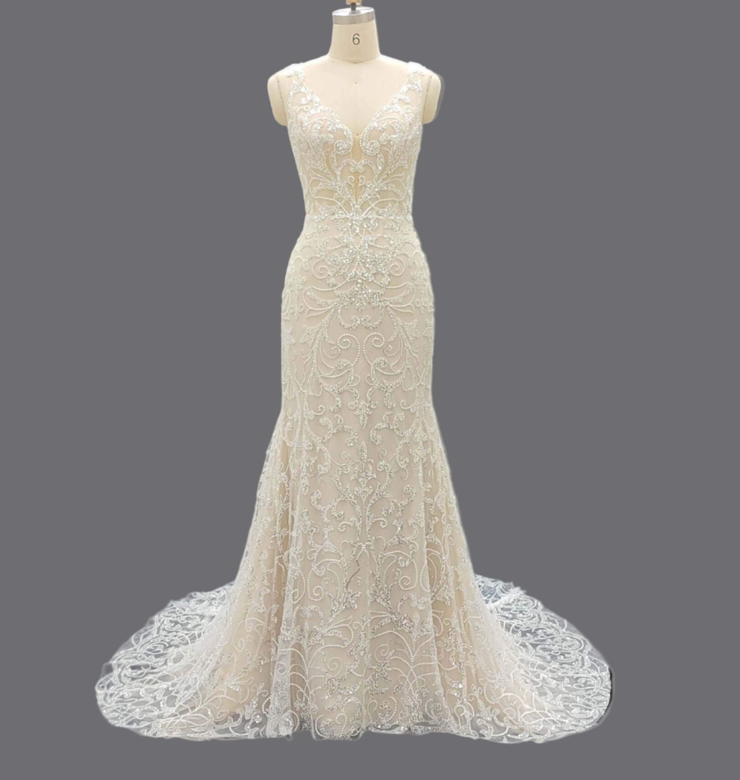 2025 New Mermaid Sleeveless V neckline heavy beaded long slim wedding dress