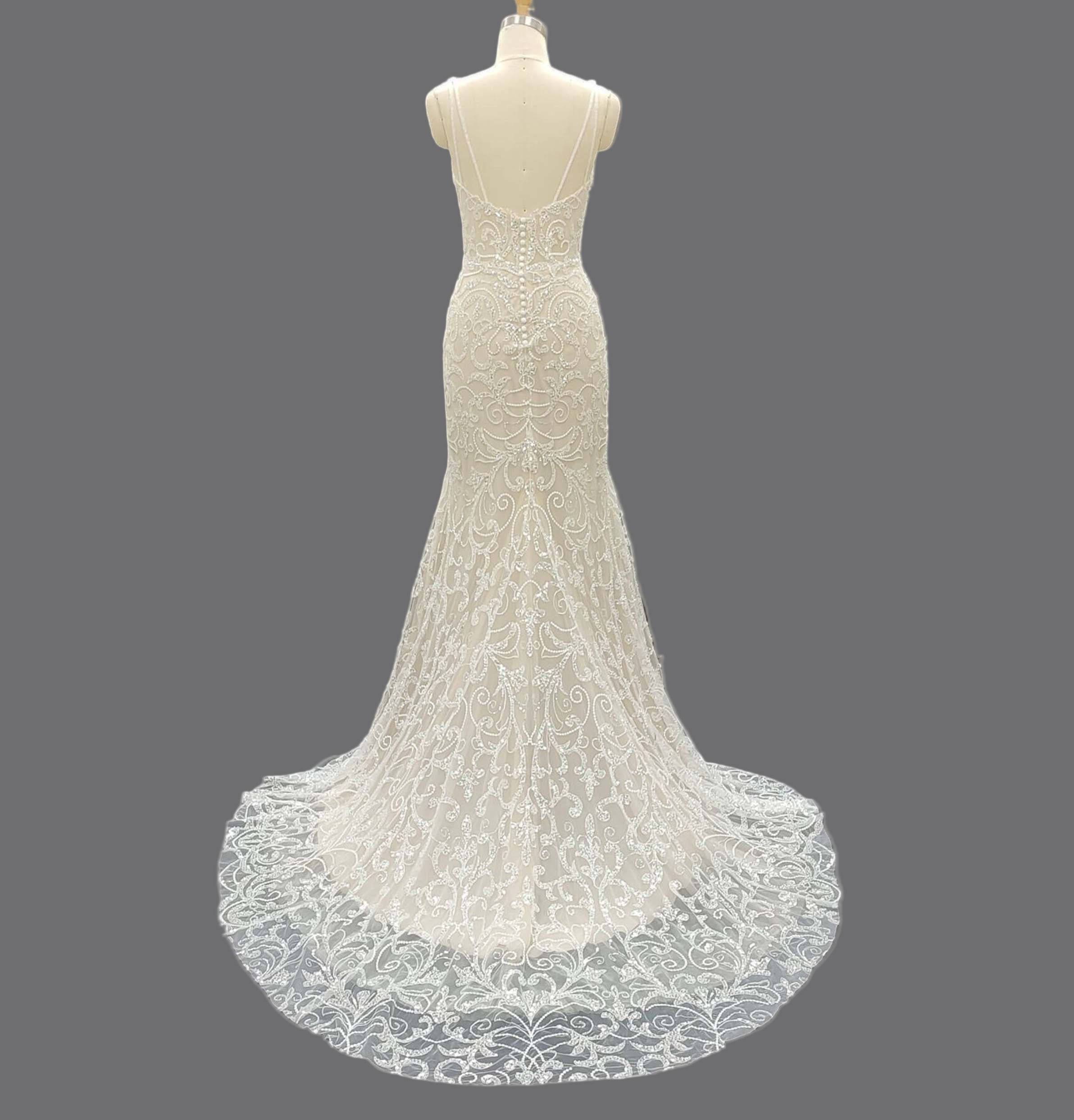 2025 New Mermaid Sleeveless V neckline heavy beaded long slim wedding dress
