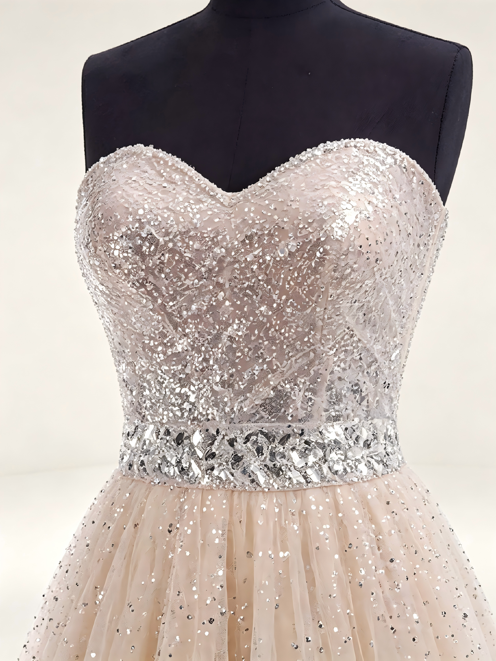 Champagne Sequin Wedding Dress-Strapless Sweetheart A-Line Bridal Gown