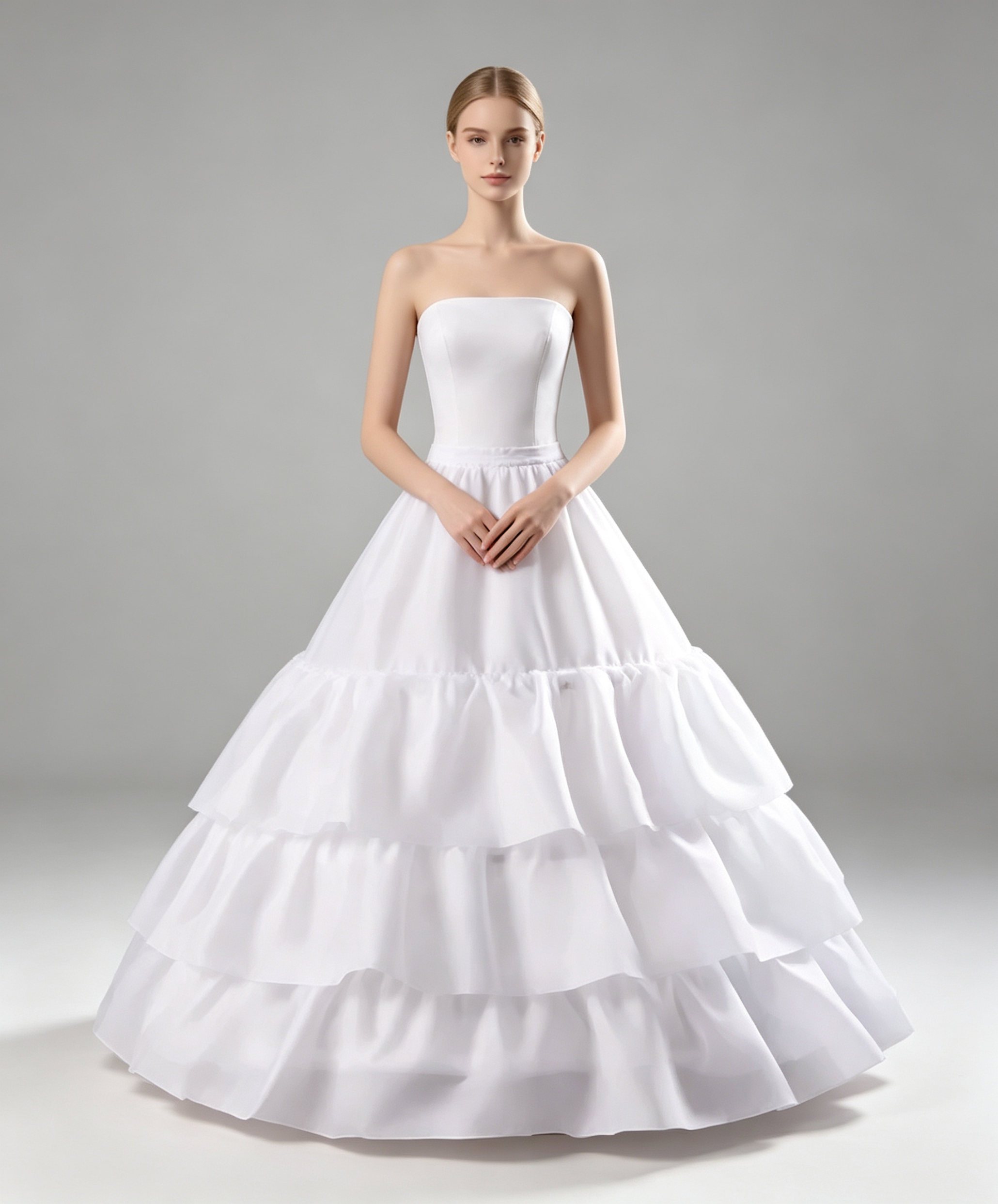 3-Hoop 3-Layer Ruffle Petticoat Crinoline – White A-Line Bridal Underskirt for Wedding, Prom & Formal Gown