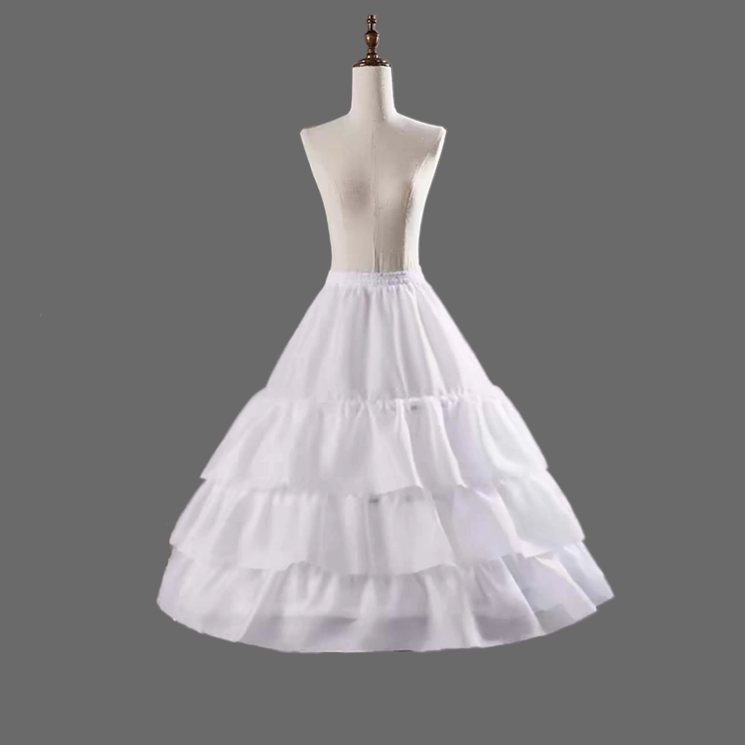 3-Hoop 3-Layer Ruffle Petticoat Crinoline – White A-Line Bridal Underskirt for Wedding, Prom & Formal Gown