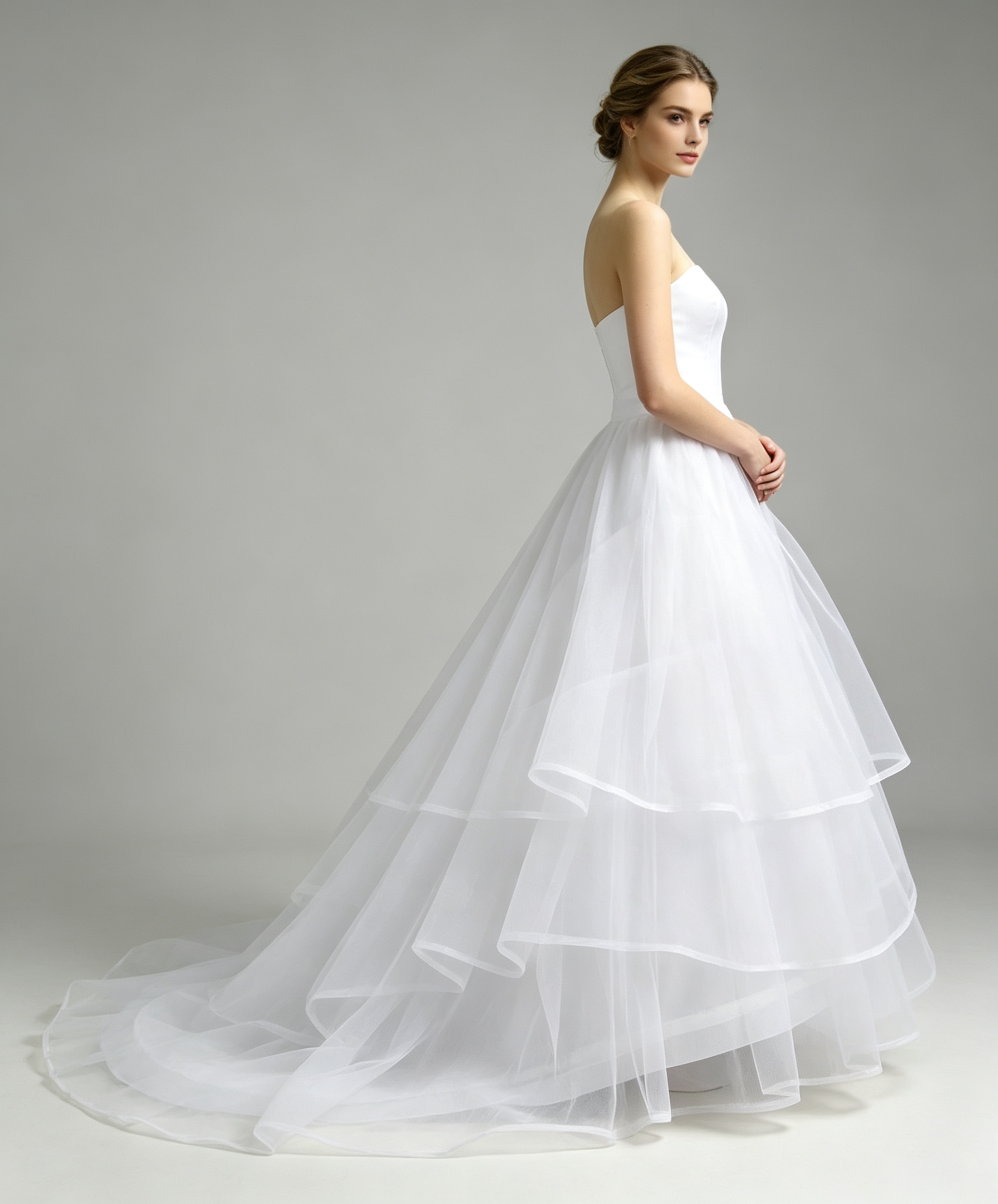 3-Layer Tulle Cathedral Train Petticoat – White Hi-Low Bridal Underskirt for Wedding Dress with Train