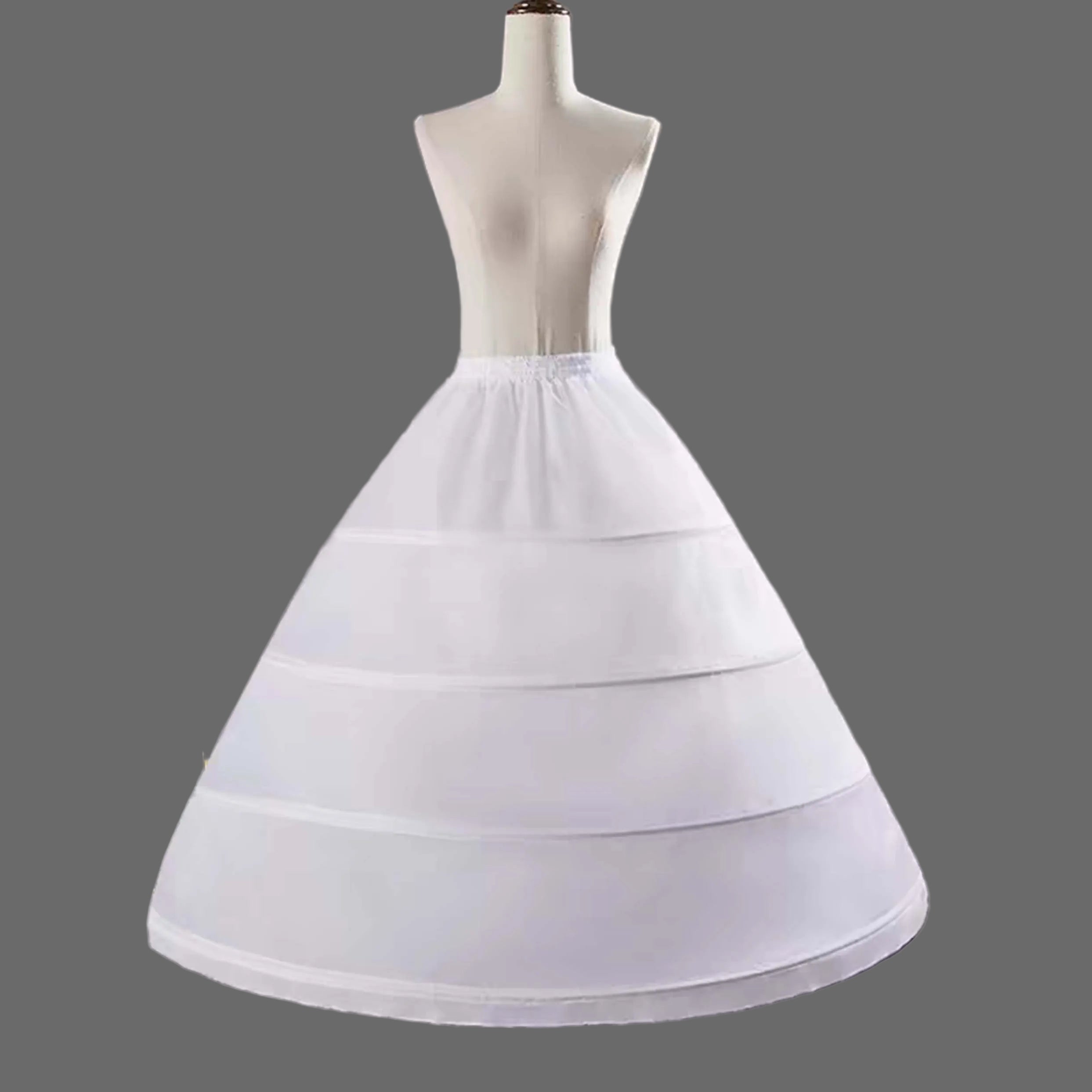 4-Hoop A-Line Bridal Petticoat Crinoline – White Full-Length Wide Underskirt for Wedding Dress, Ball Gown & Quinceanera