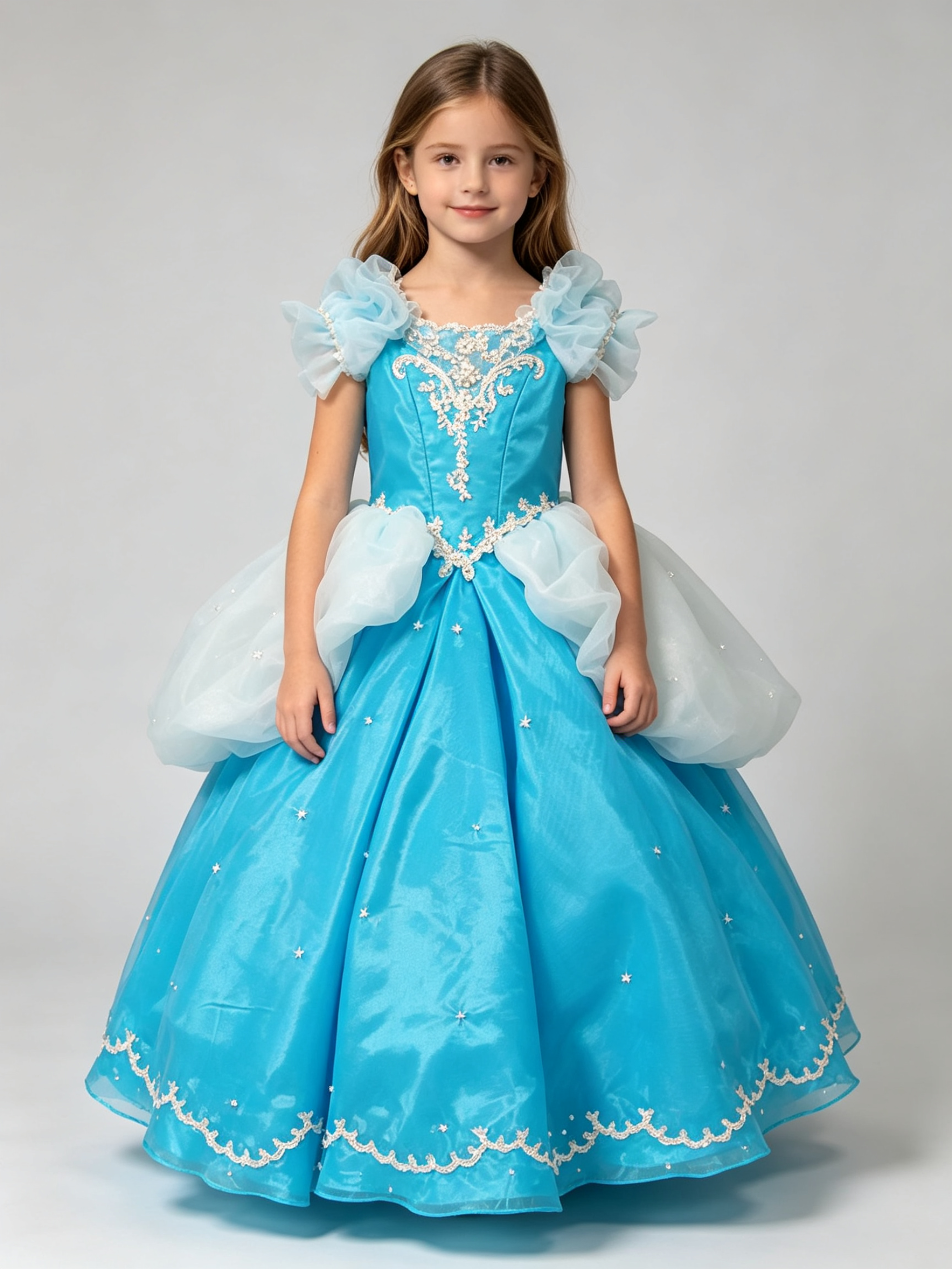 Girls Cinderella Princess Ball Gown – Blue Tulle Flower Girl Dress for Wedding & Quinceañera