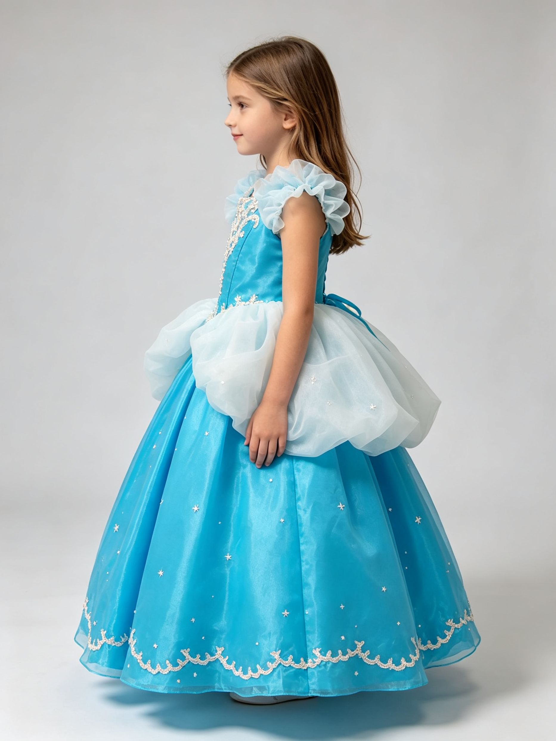 Girls Cinderella Princess Ball Gown – Blue Tulle Flower Girl Dress for Wedding & Quinceañera