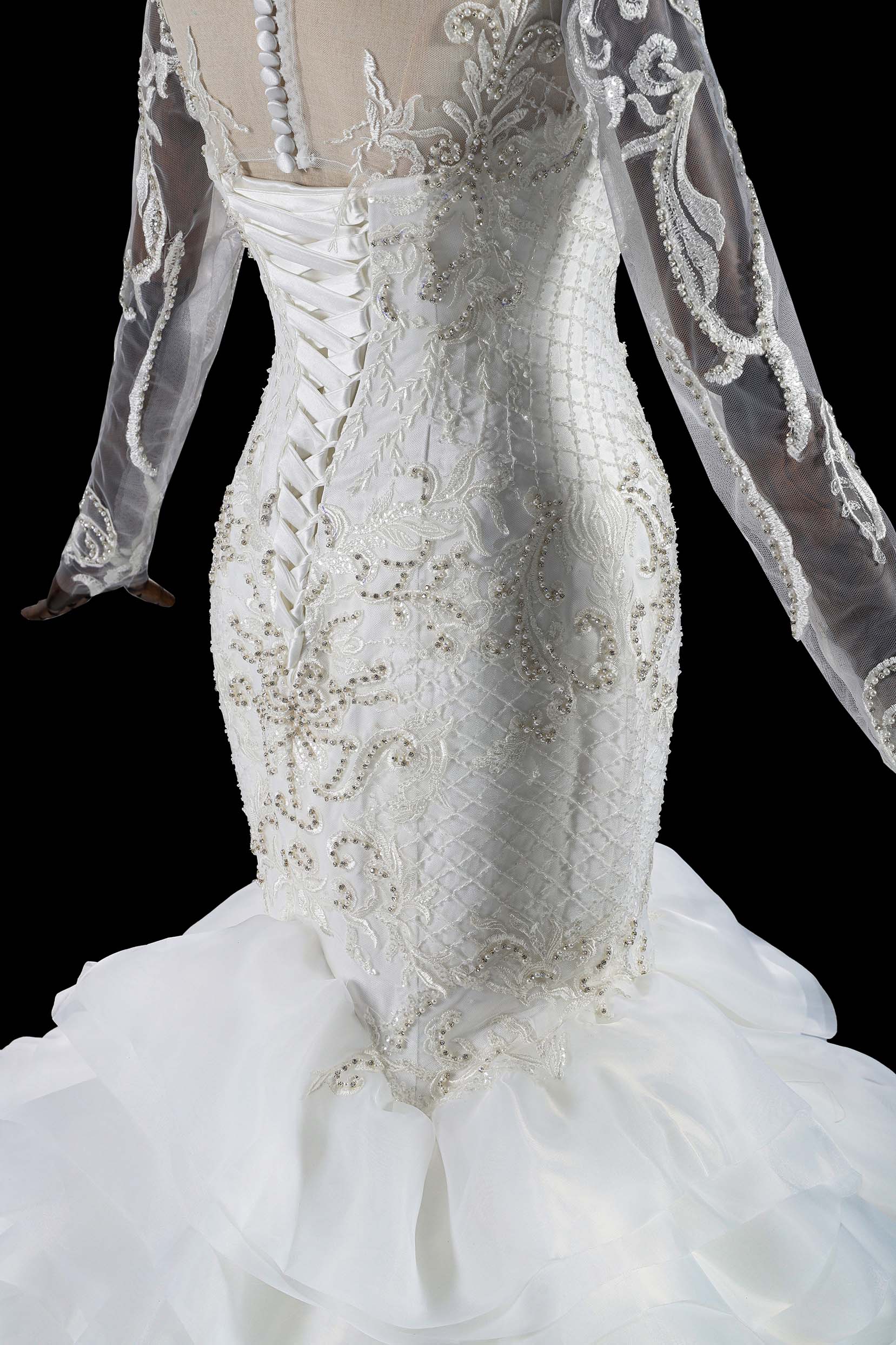 Organza Mermaid Wedding Dress with Multi-Layer Skirt