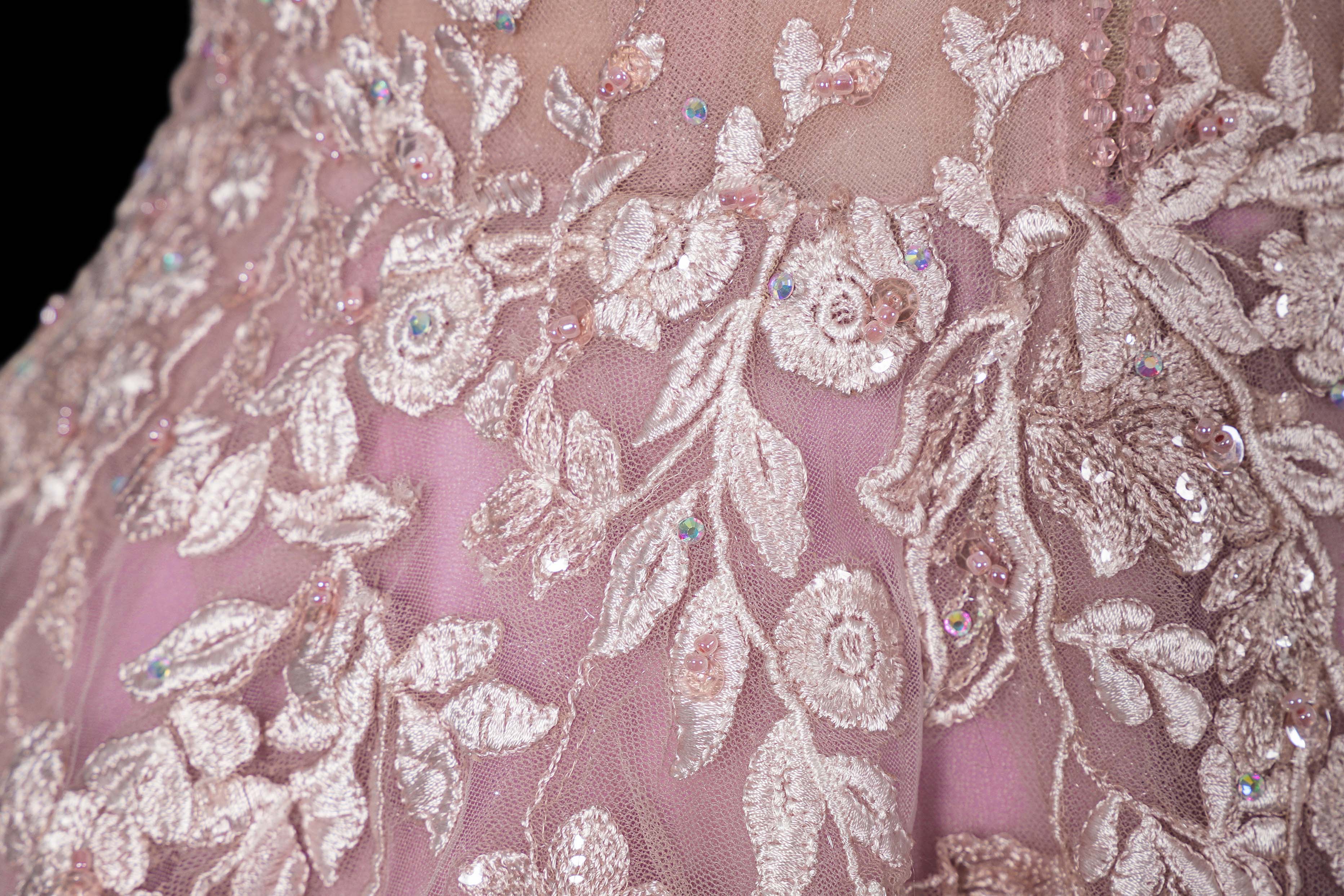 Pink Wedding Dress with Lace Appliques - Elegant Bridal Gown