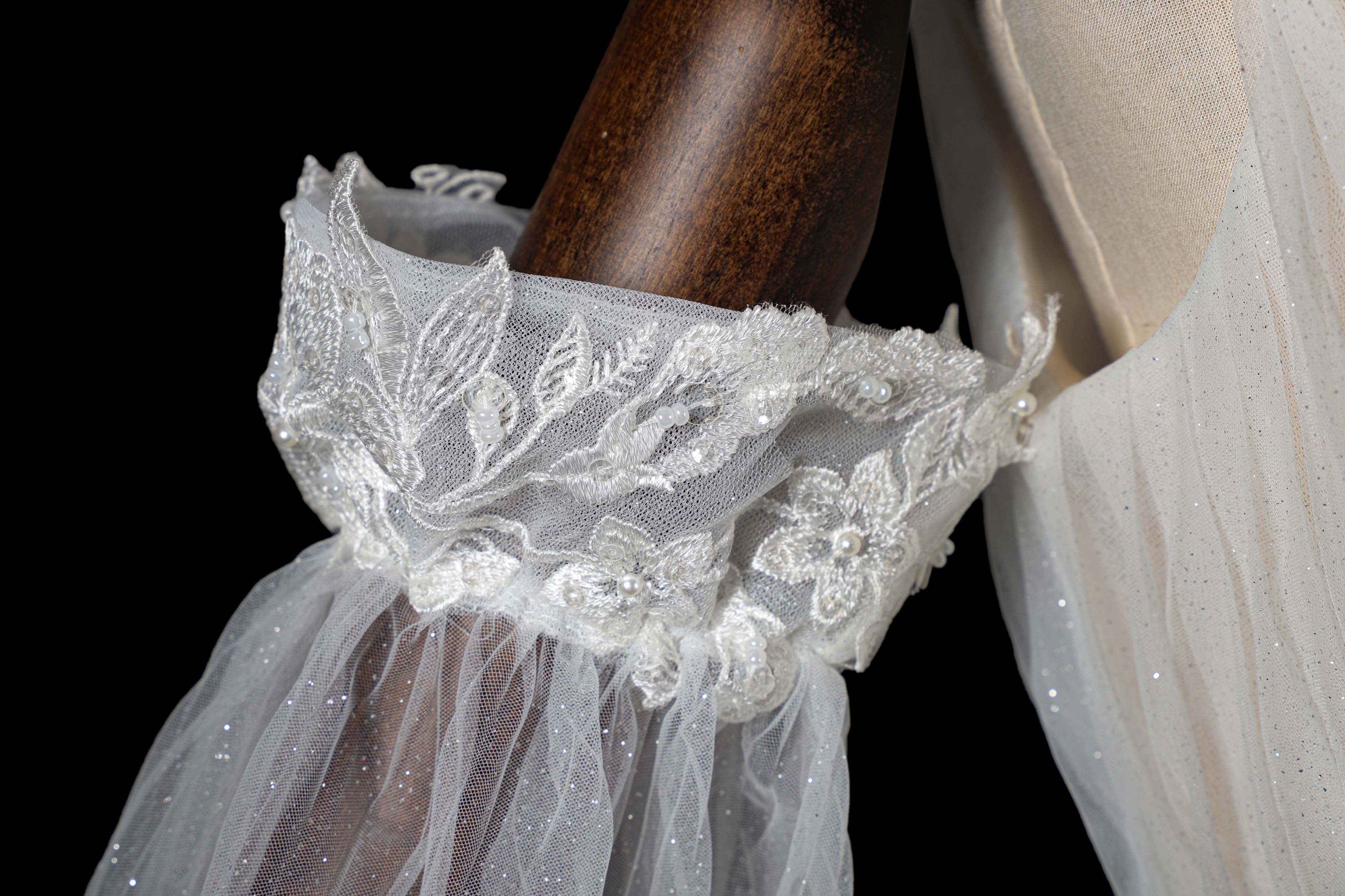 V-Neck Ballgown Wedding Dress with Detachable Tulle Sleeves and Cathedral Train