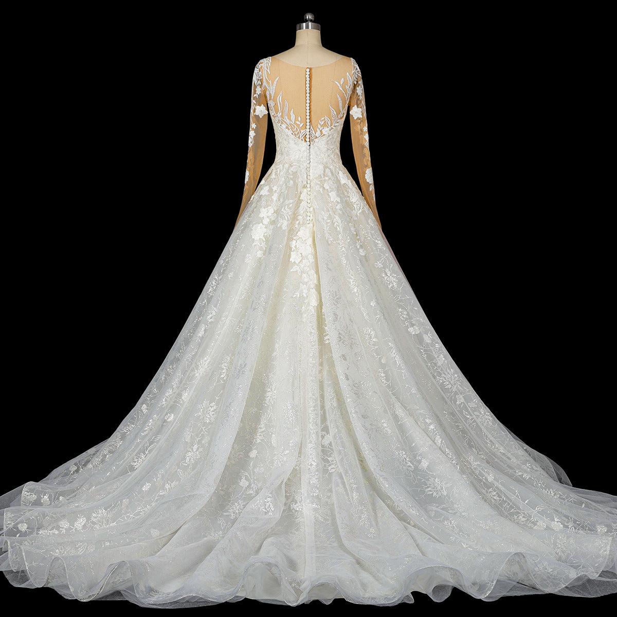 Luxury Wedding Dress with Long Sleeves and Lace Appliques