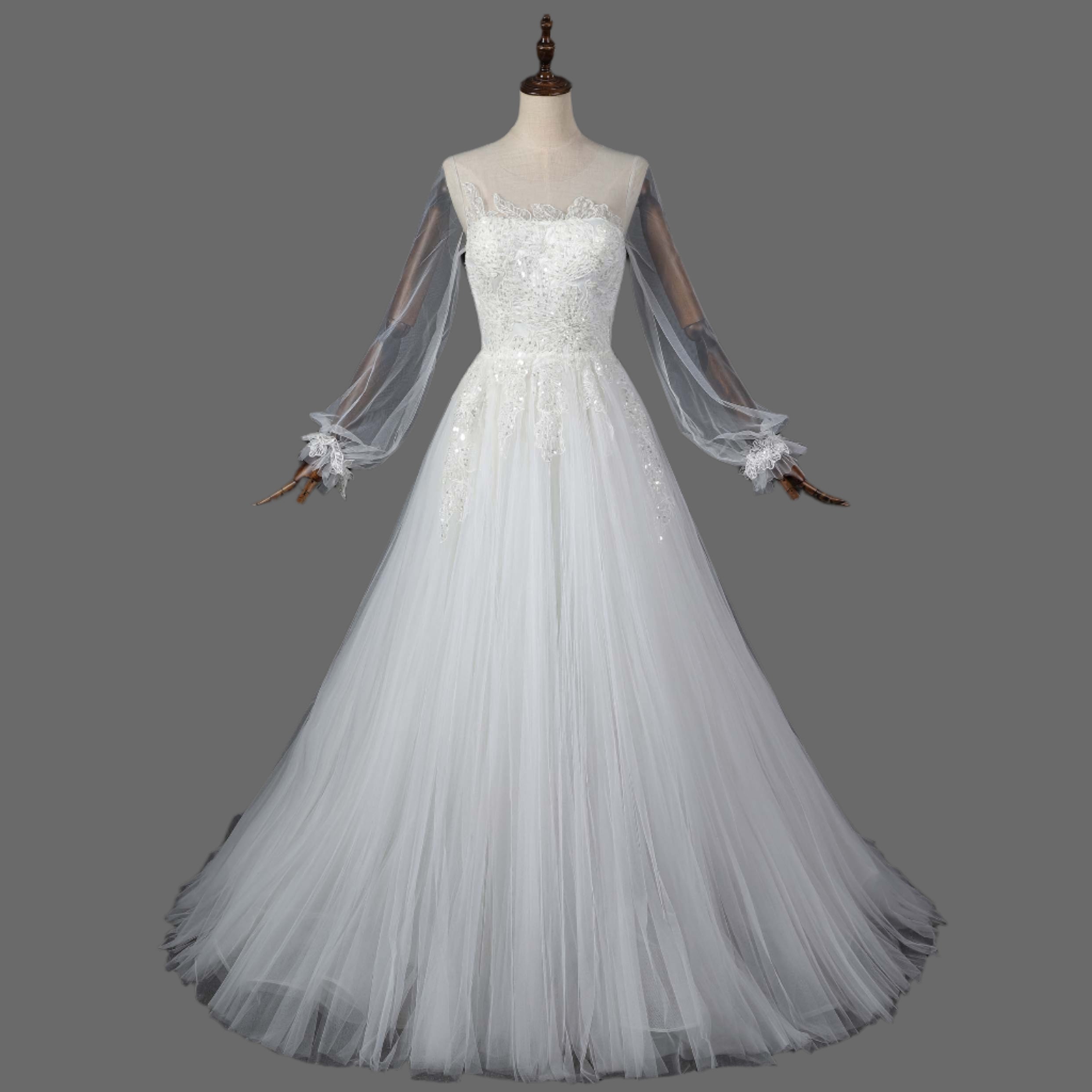 A-Line Court Train Tulle Wedding Dress