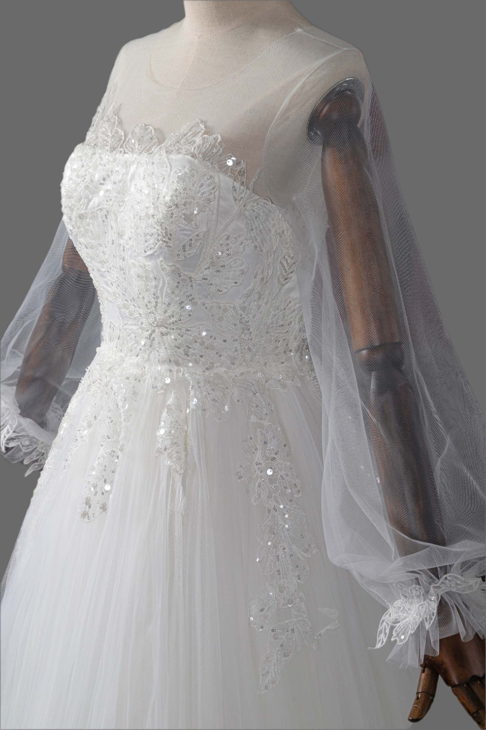 A-Line Court Train Tulle Wedding Dress