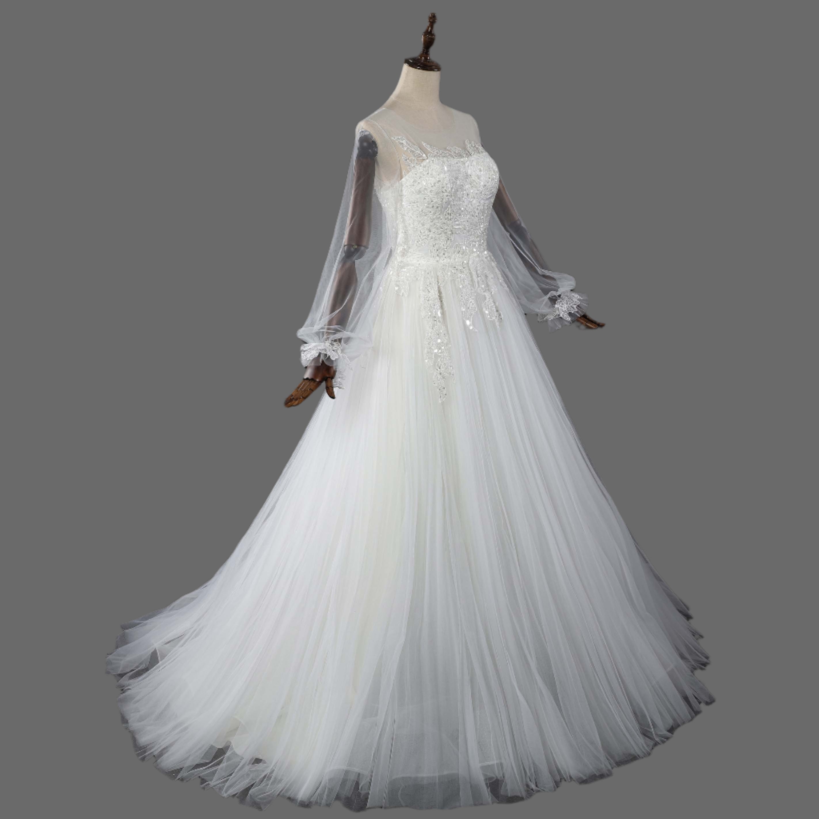 A-Line Court Train Tulle Wedding Dress
