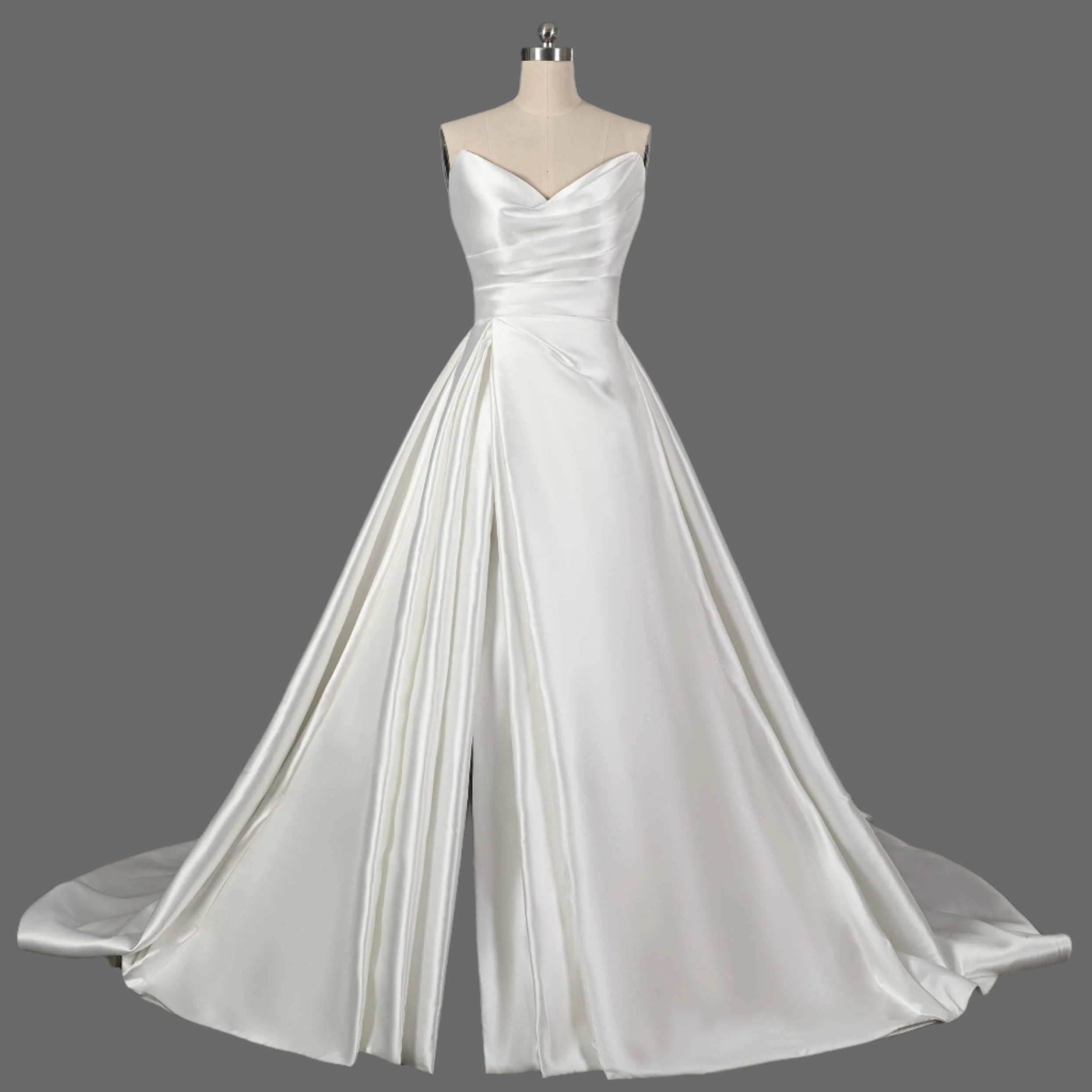 A-Line Draped Satin Sculpted Neckline Ball Gown