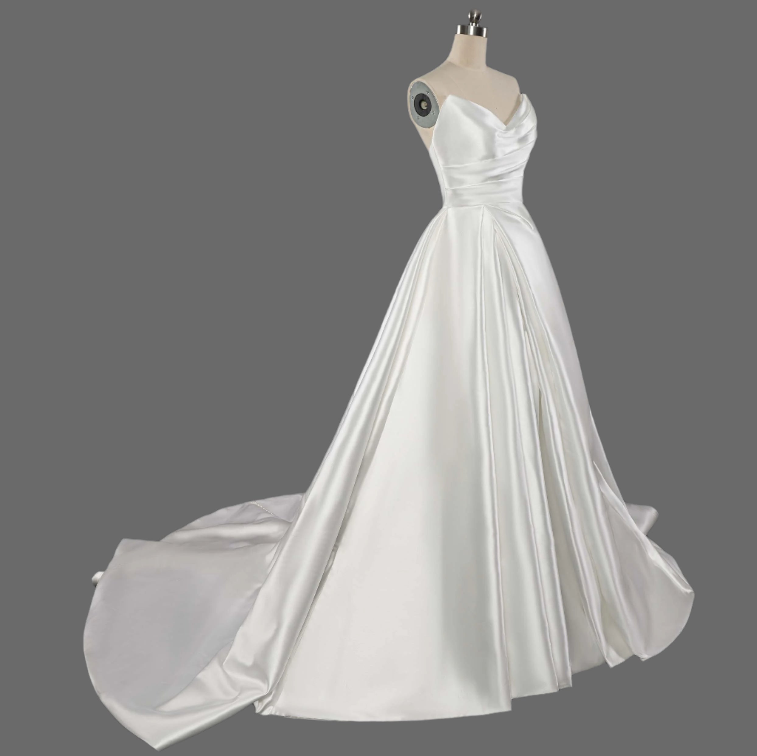 A-Line Draped Satin Sculpted Neckline Ball Gown