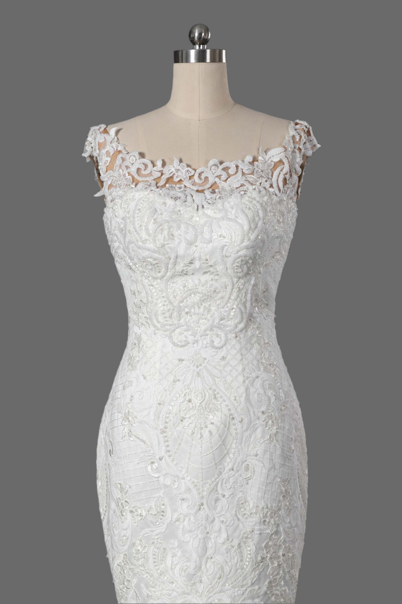 Beaded Lace Applique Tulle Mermaid Wedding Dress