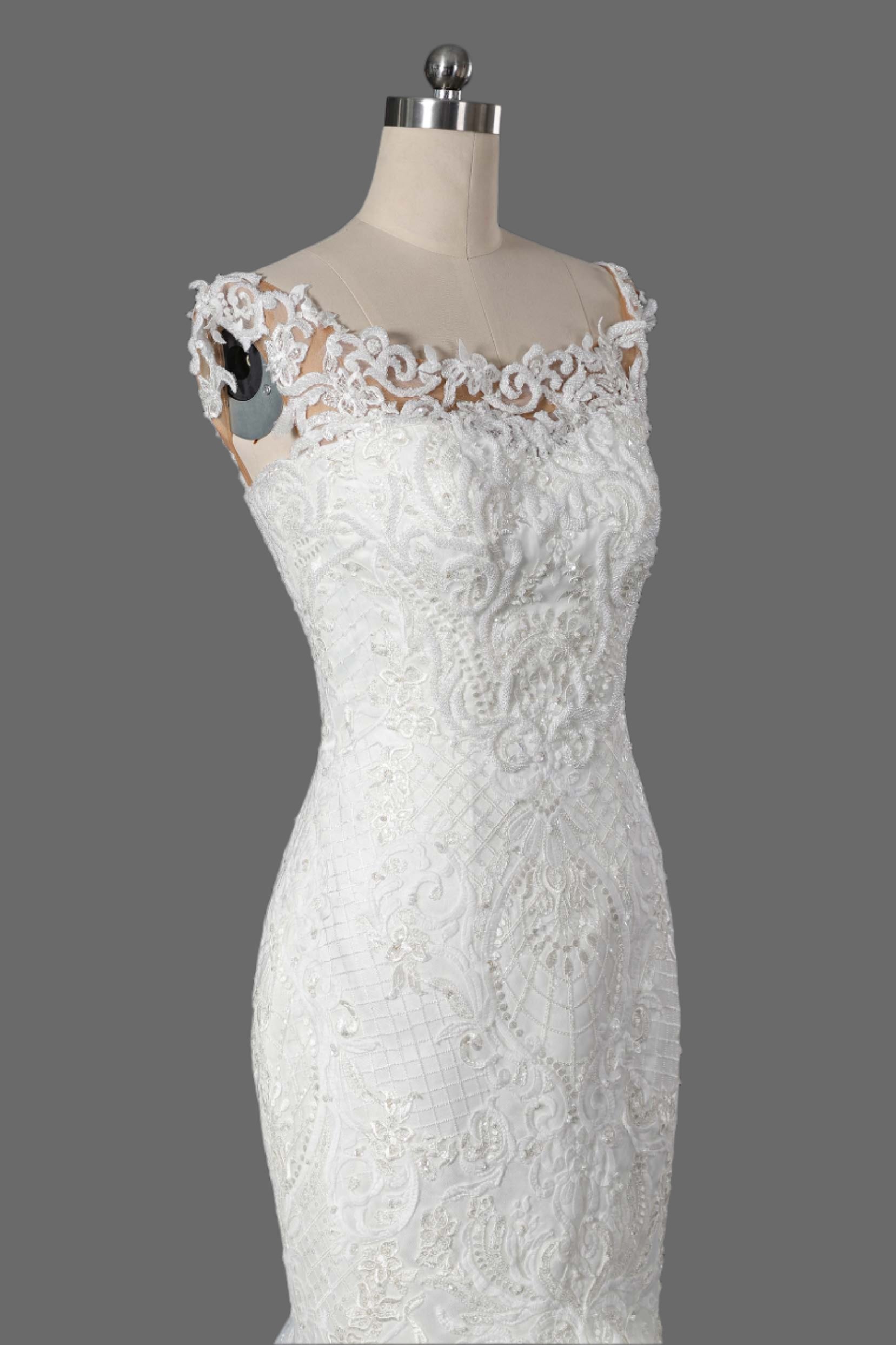 Beaded Lace Applique Tulle Mermaid Wedding Dress