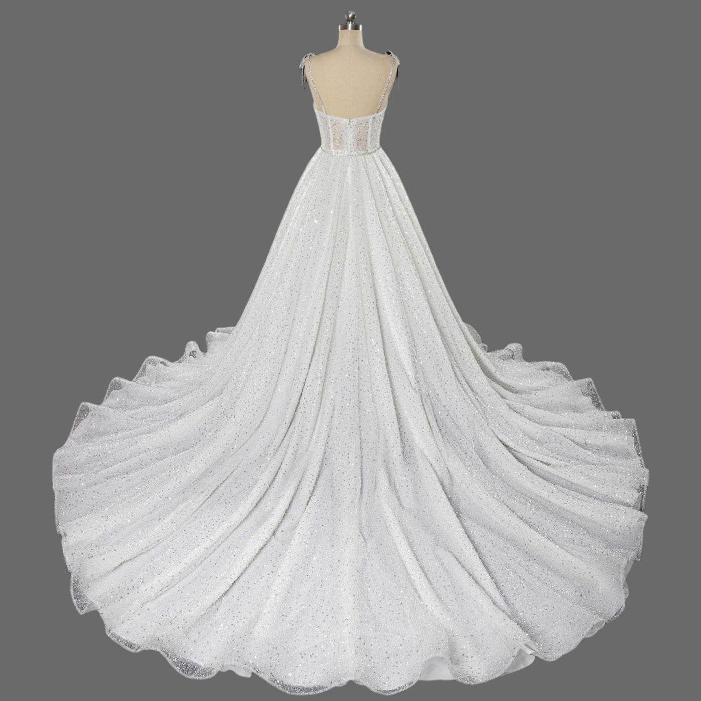 Beaded Spaghetti Strap A-Line Mesh Illusion Wedding Dress OneWedDress Beaded Spaghetti Strap A-Line Mesh Illusion Wedding Dress OneWedDress