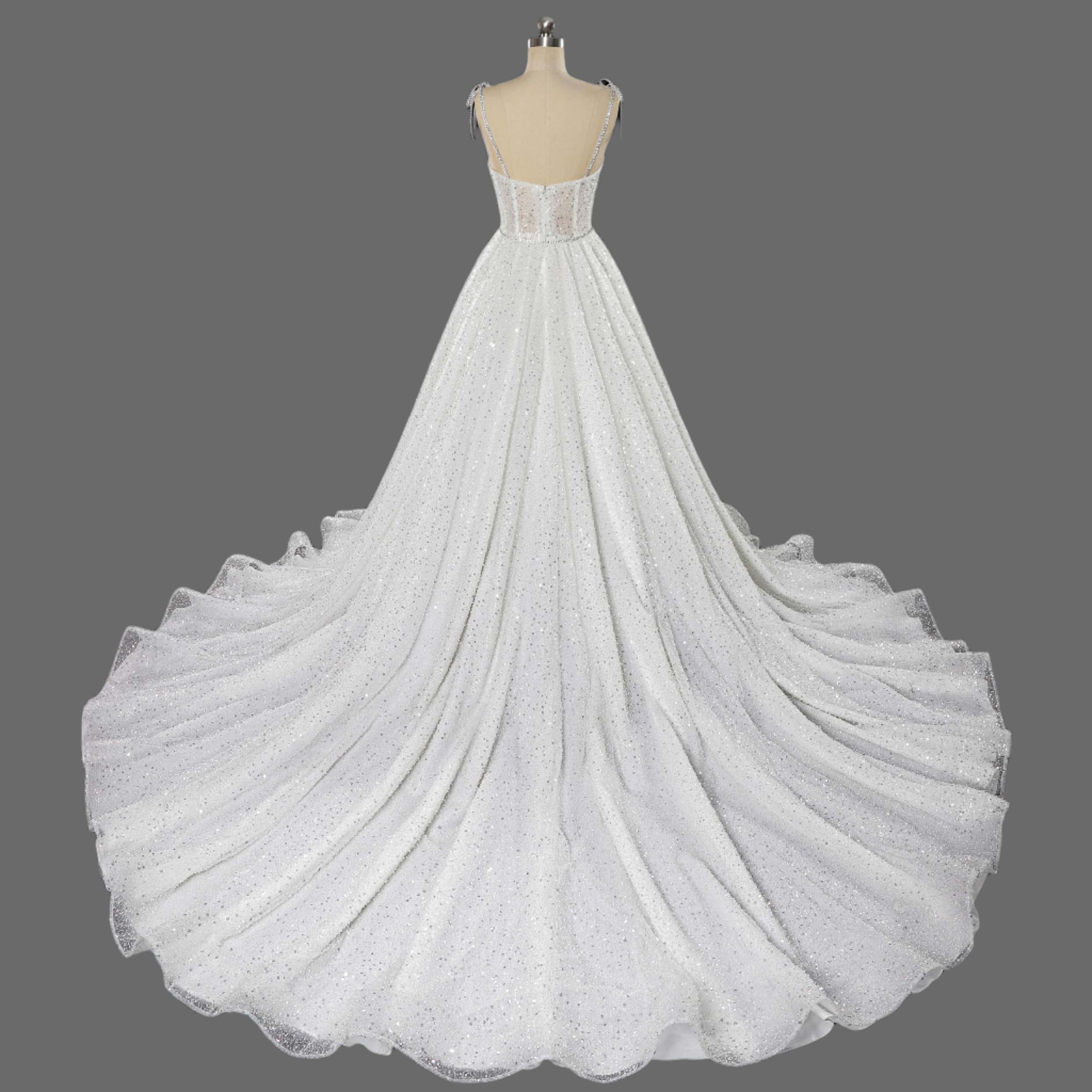 Beaded Spaghetti Strap A-Line Mesh Illusion Wedding Dress