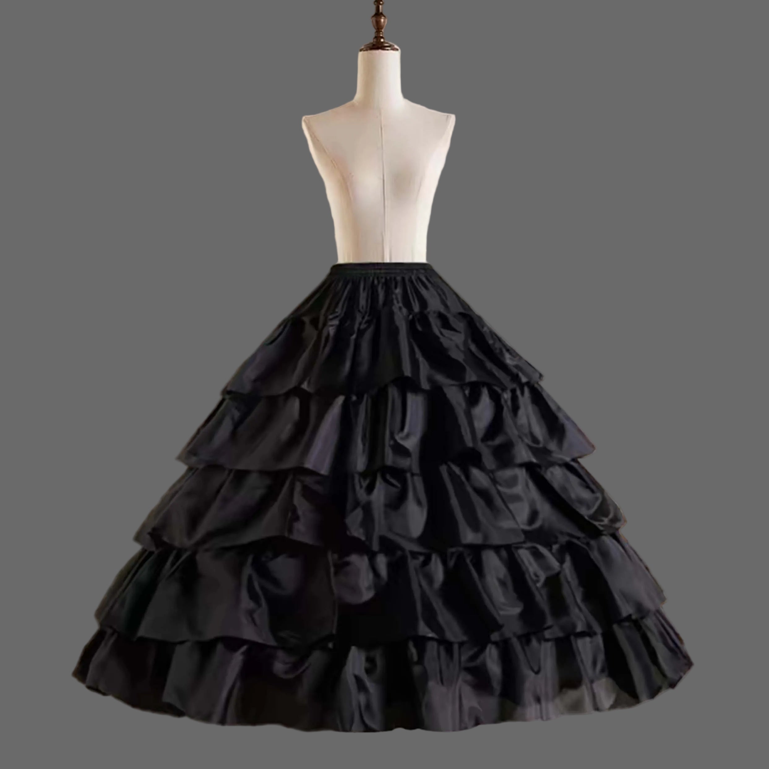 Black 4-Hoop 5-Layer Ruffle Ball Gown Petticoat Crinoline – Extra Puffy Underskirt for Lolita, Gothic Wedding & Quinceanera