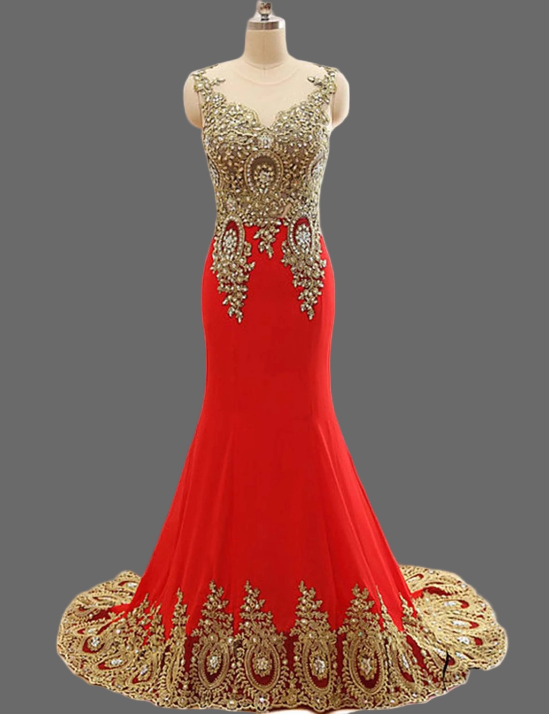 Black and Gold Lace Mermaid Prom Dress - V-Neck Evening Gown