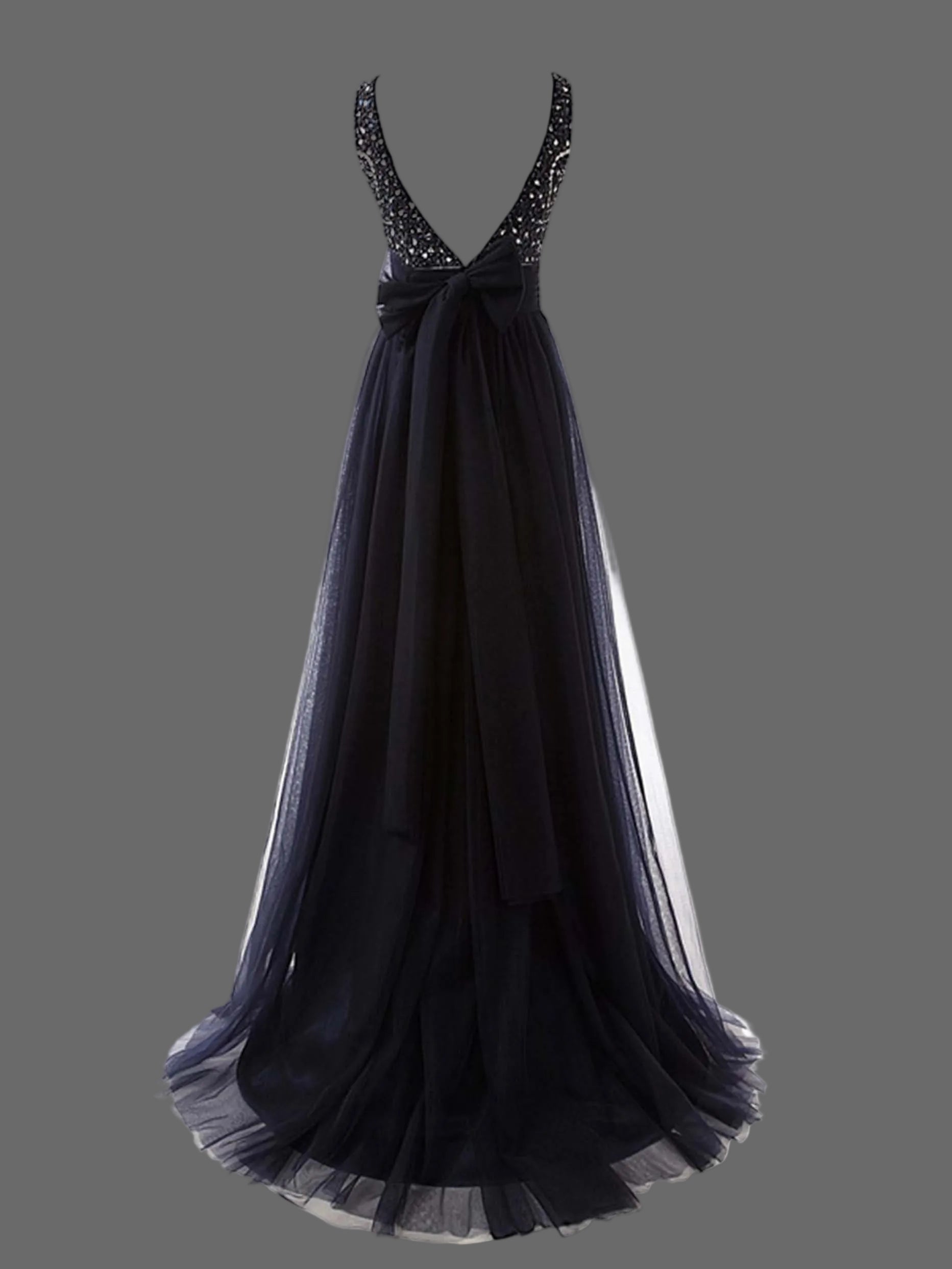 Black Beaded Prom Dress - Sleeveless A-Line Evening Gown with Crystal Bodice