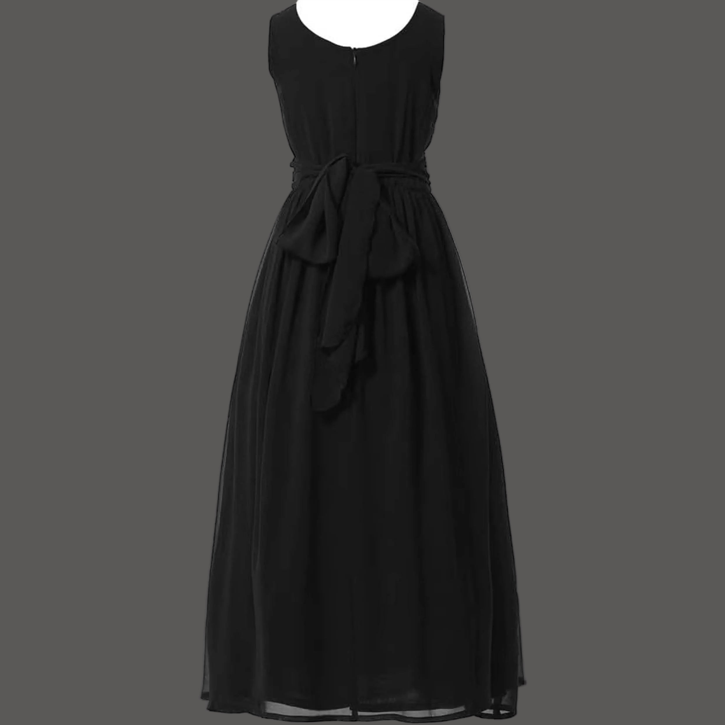 Black Chiffon Floor-Length Junior Bridesmaid Dress