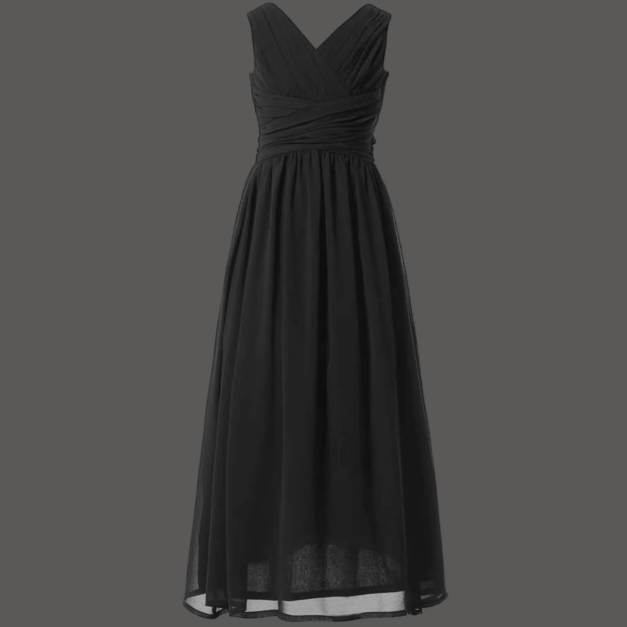 Black Chiffon Floor-Length Junior Bridesmaid Dress