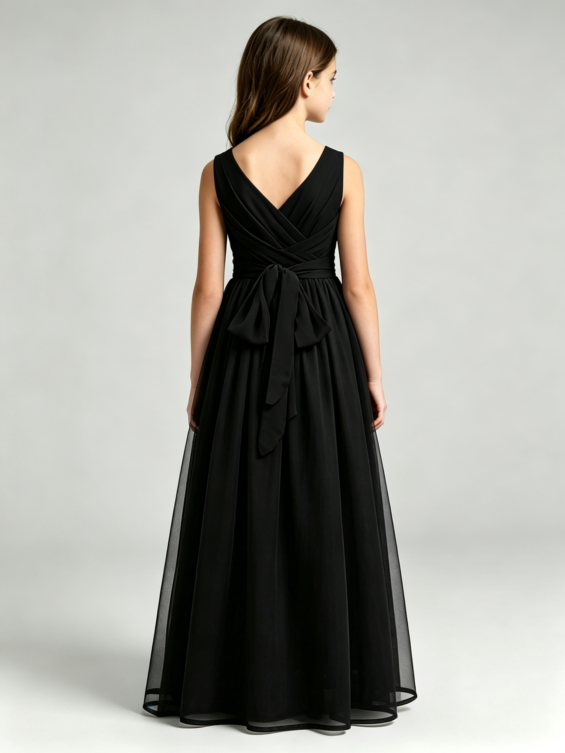 Black Chiffon Floor-Length Junior Bridesmaid Dress