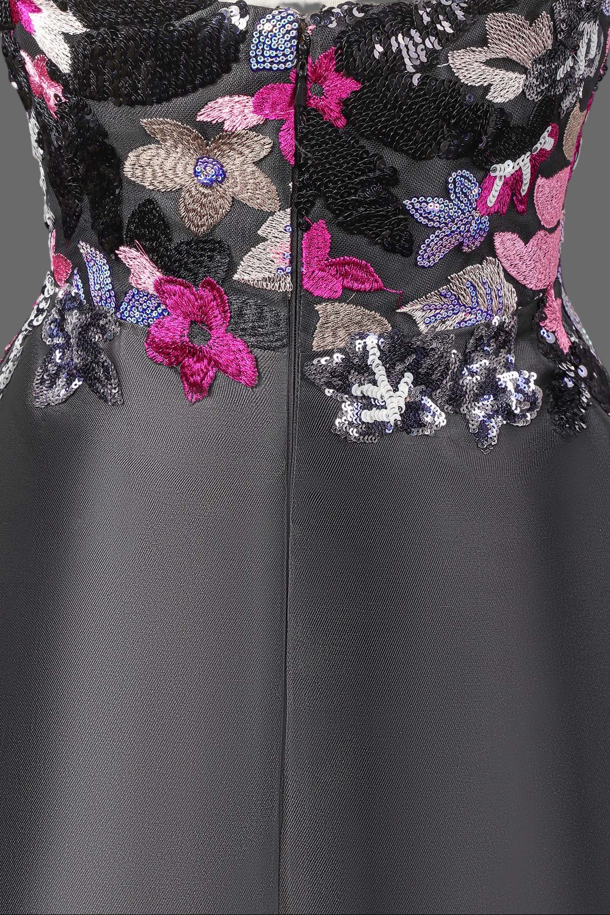 Black Floral Embroidered Cocktail Dress - Strapless A-Line Mini Party Dress