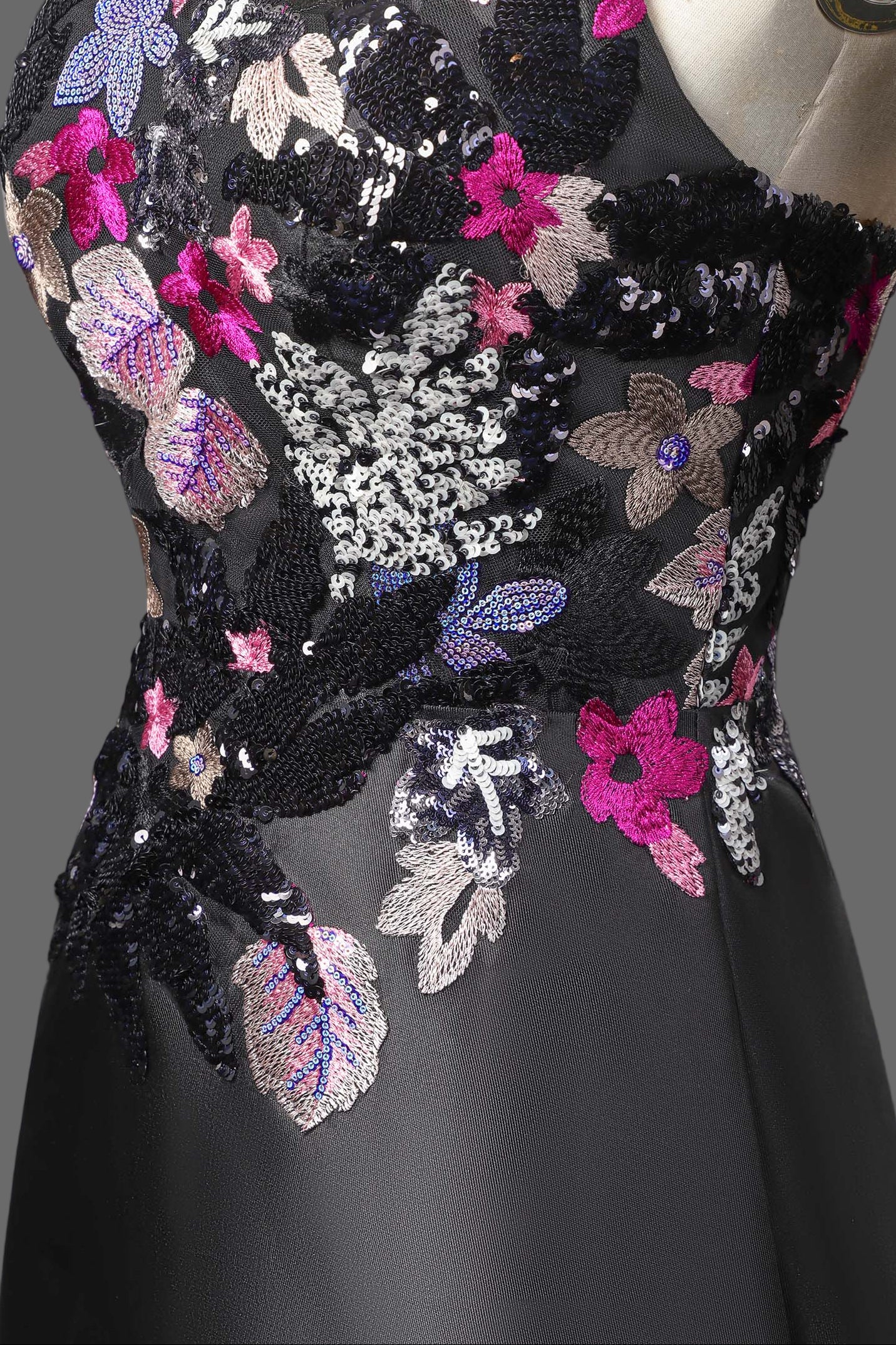 Black Floral Embroidered Cocktail Dress - Strapless A-Line Mini Party Dress