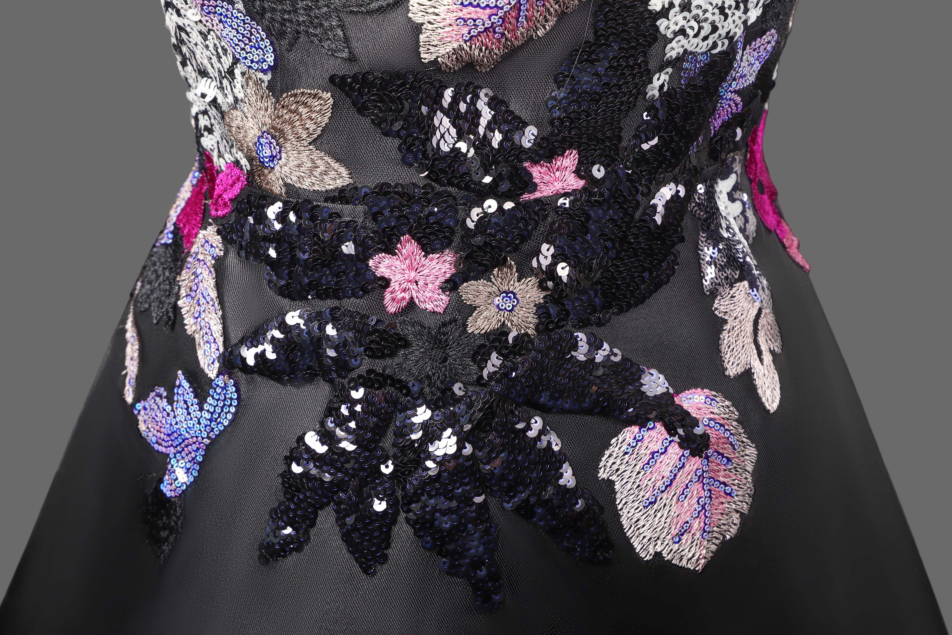 Black Floral Embroidered Cocktail Dress - Strapless A-Line Mini Party Dress