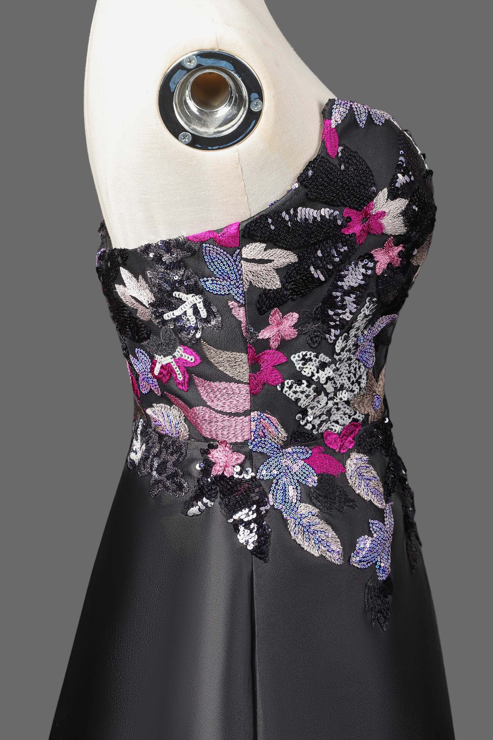Black Floral Embroidered Cocktail Dress - Strapless A-Line Mini Party Dress
