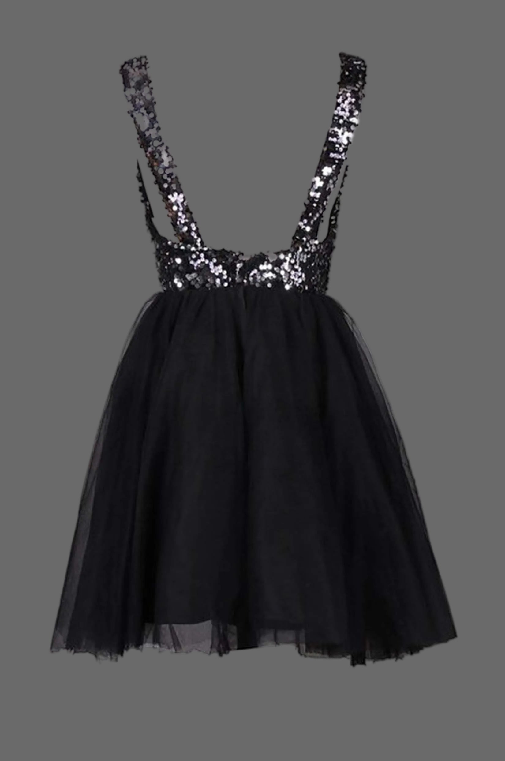 Black Sequin V-Neck Cocktail Dress - Short Tulle A-Line Party Dress with Sparkle Bodice