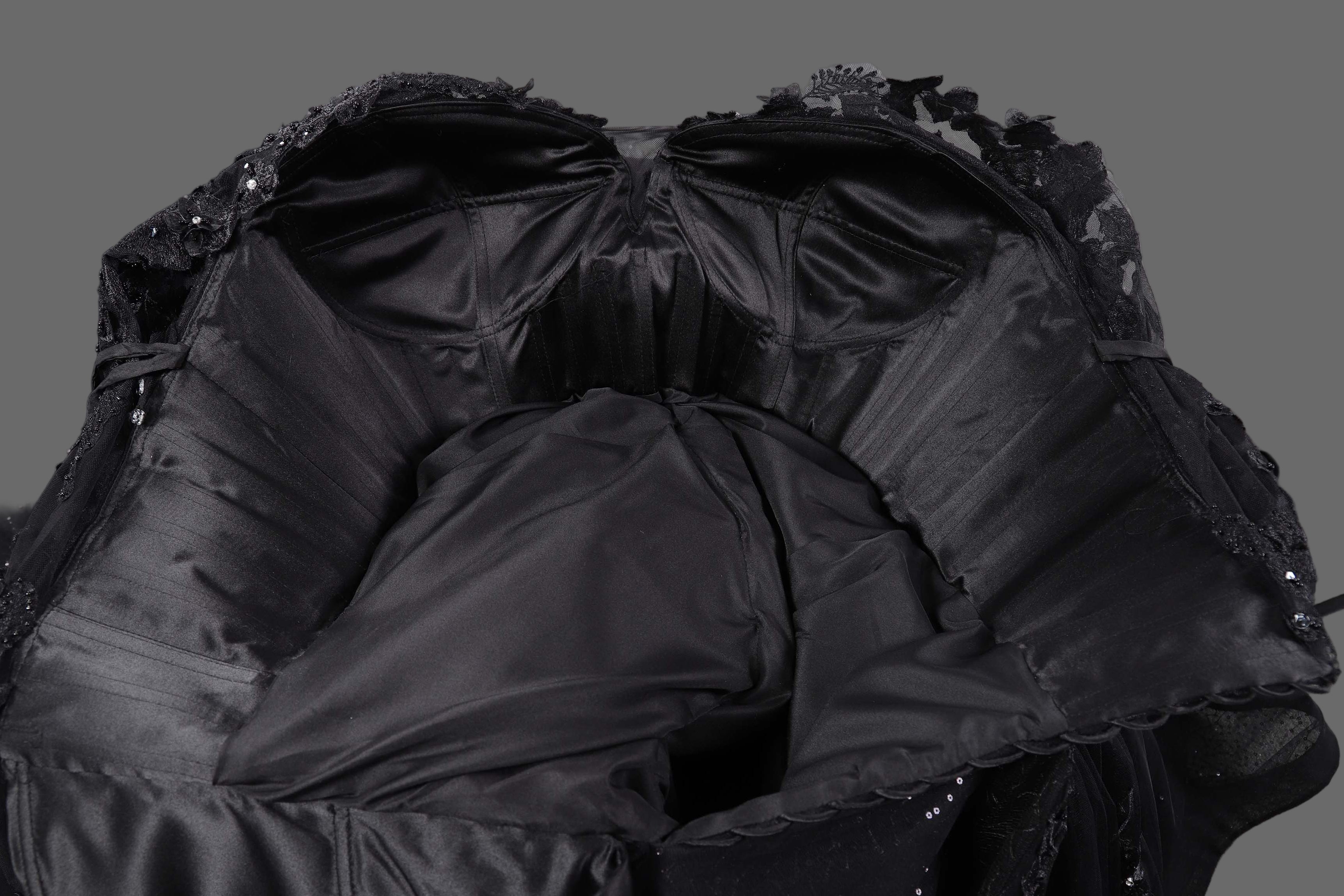 Black Sparkle Ball Gown Wedding Dress with Long Lace Sleeves and Cathedral Train