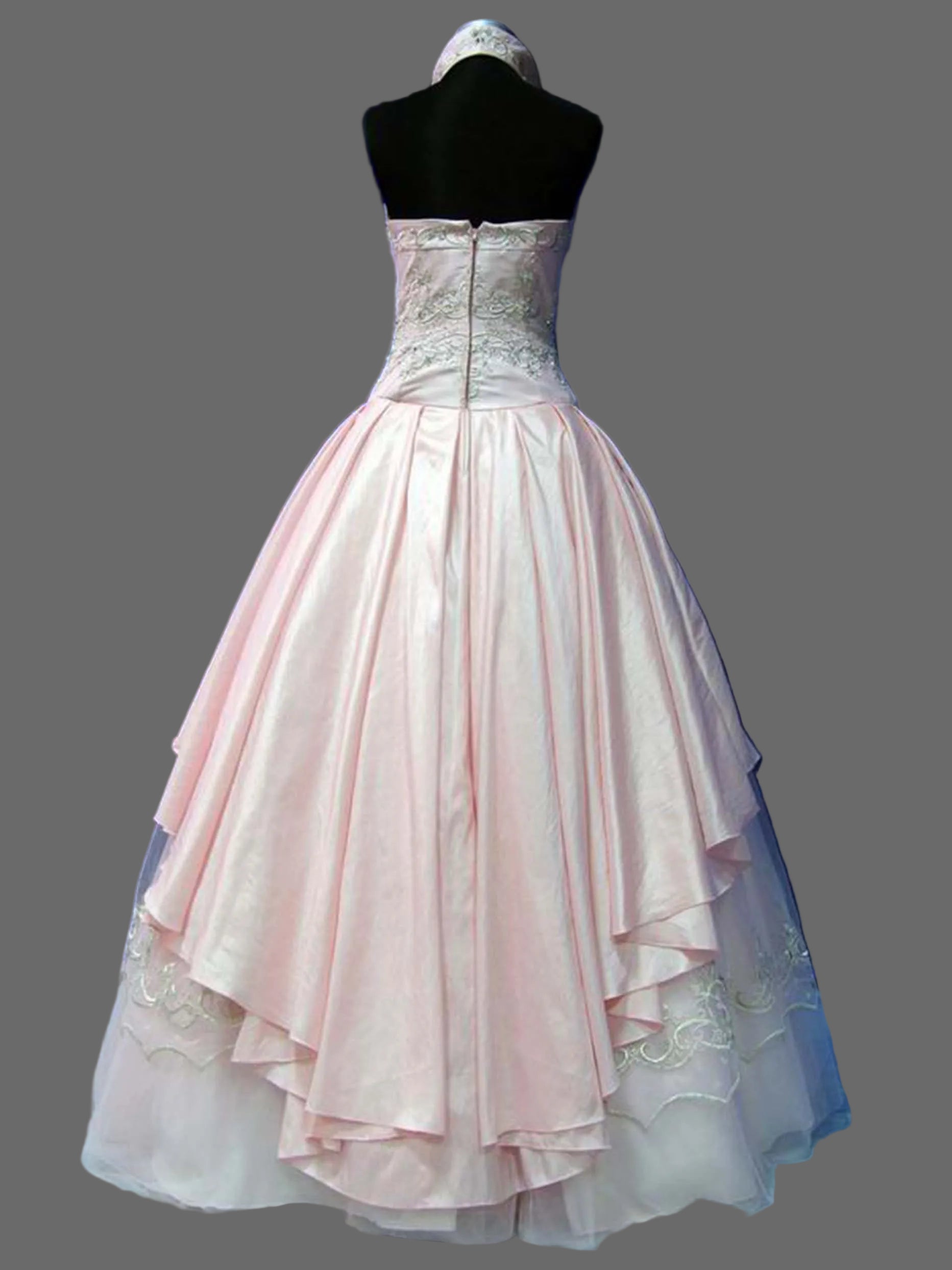 Blush Pink Quinceanera Ball Gown | Halter Peplum Dress with Silver Embroidery