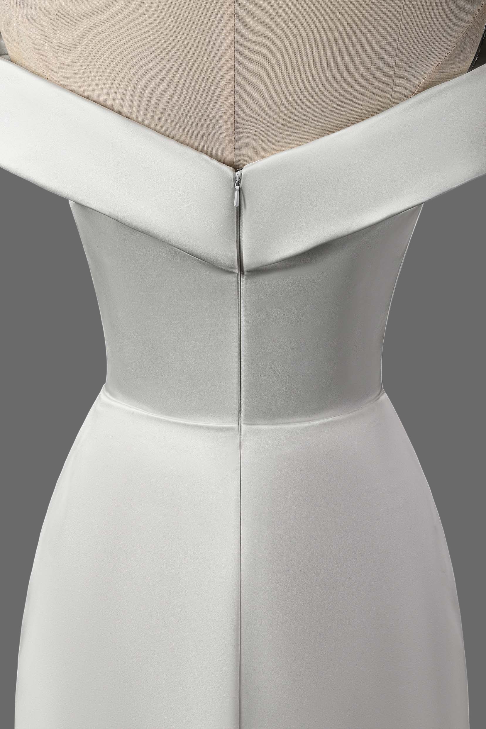 Off-Shoulder Satin Bridal Gown  with Ruched Skirt - Short Wedding Dress