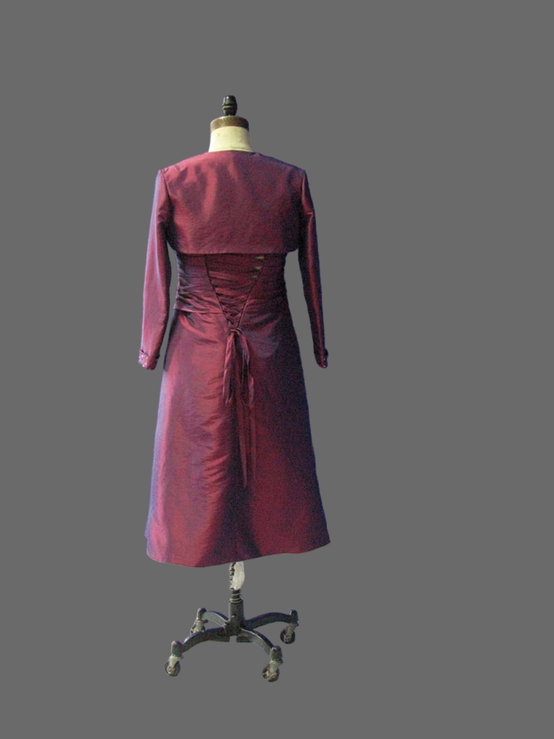 Burgundy Mother of the Bride Dress - Beaded Cap Sleeve Knee Length Formal Gown