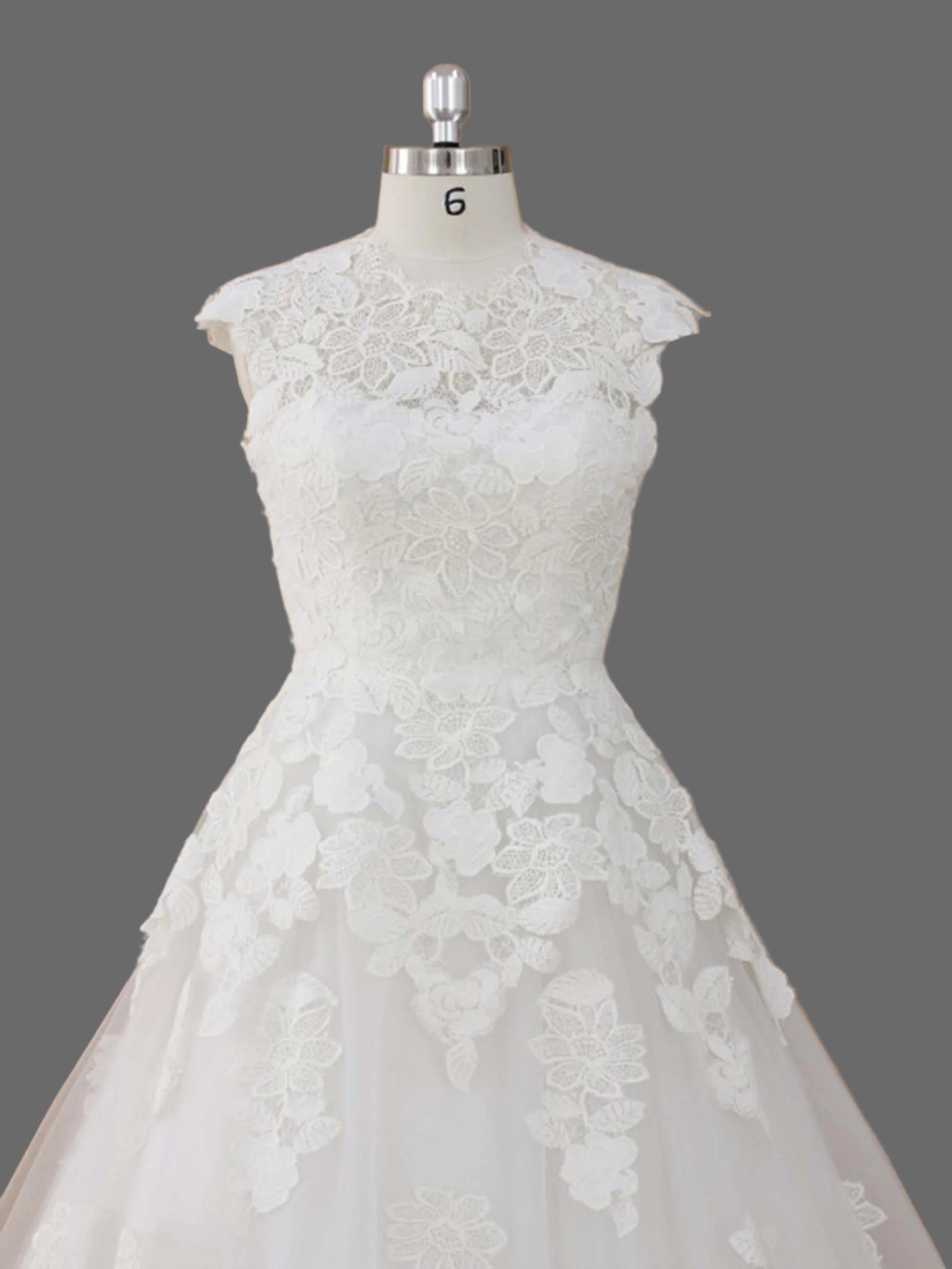 Cap Sleeve A-Line Wedding Dress with 3D Floral Sash & Tulle Skirt