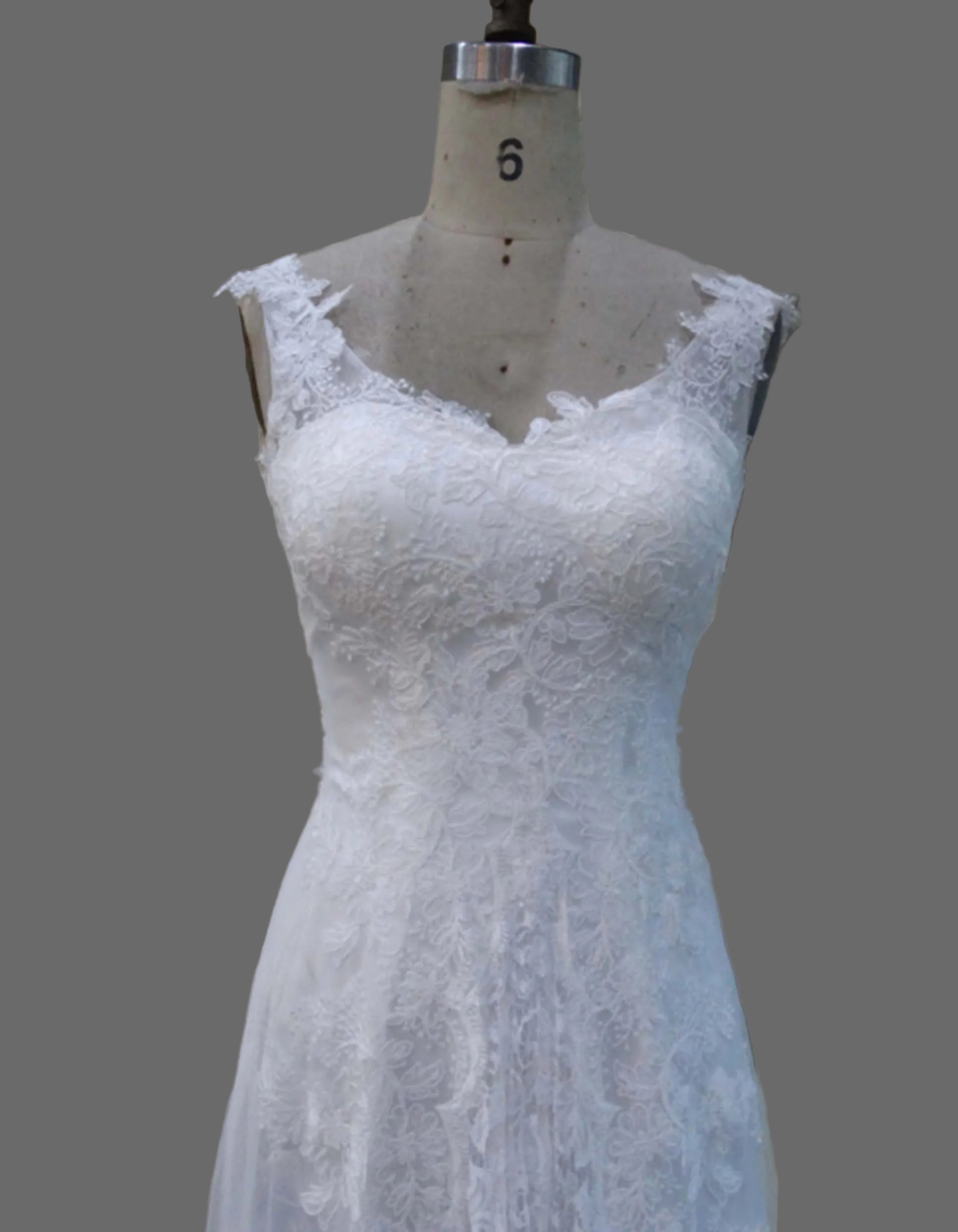 Cap Sleeve Lace A-Line Wedding Dress with Scalloped Neckline & Chapel Train