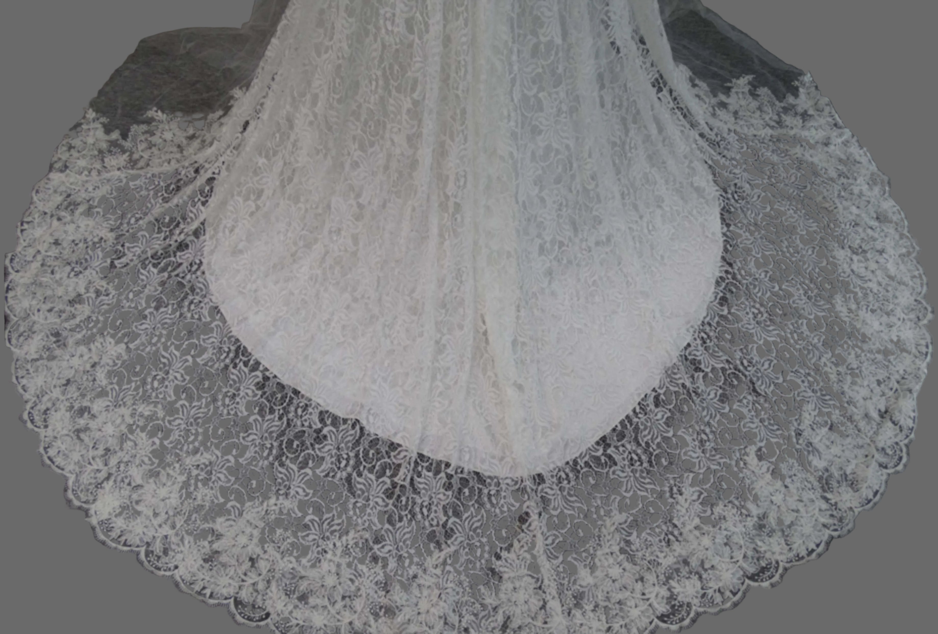 Cap Sleeve Lace A-Line Wedding Dress with Scalloped Neckline & Chapel Train
